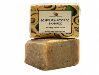Barre de shampooing solide à la noix de savon et à l'avocat, naturelle et faite à la main, env. 120g 1