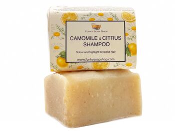 Barre de shampooing solide à la camomille et aux agrumes pour cheveux blonds, naturelle et faite à la main, env. 120g 1