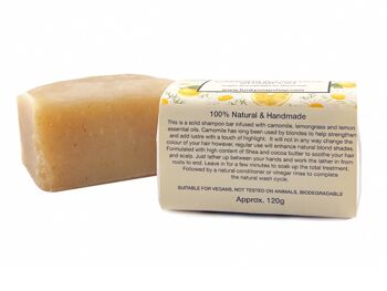 Barre de shampooing solide à la camomille et aux agrumes pour cheveux blonds, naturelle et faite à la main, env. 120g 3