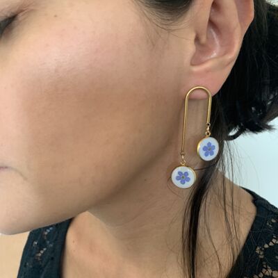 Dried flower earrings Myosotis circles white gold