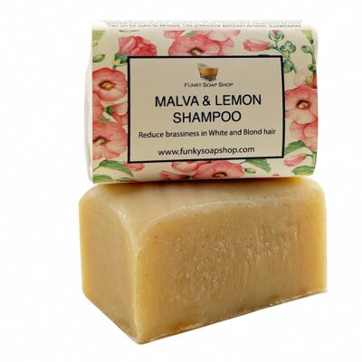 Shampoo alla malva e limone per capelli grigi e luminosi, naturale e fatto a mano, circa 120 g