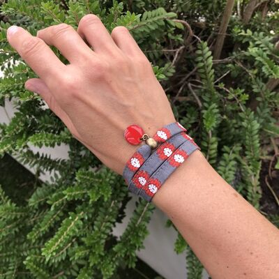 Le Mirabeau Provençal bracelet 3 turns gray red