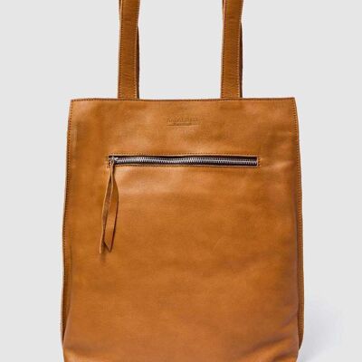 Minimalist Backpack Made of Cow Grain Leather in light brown color.