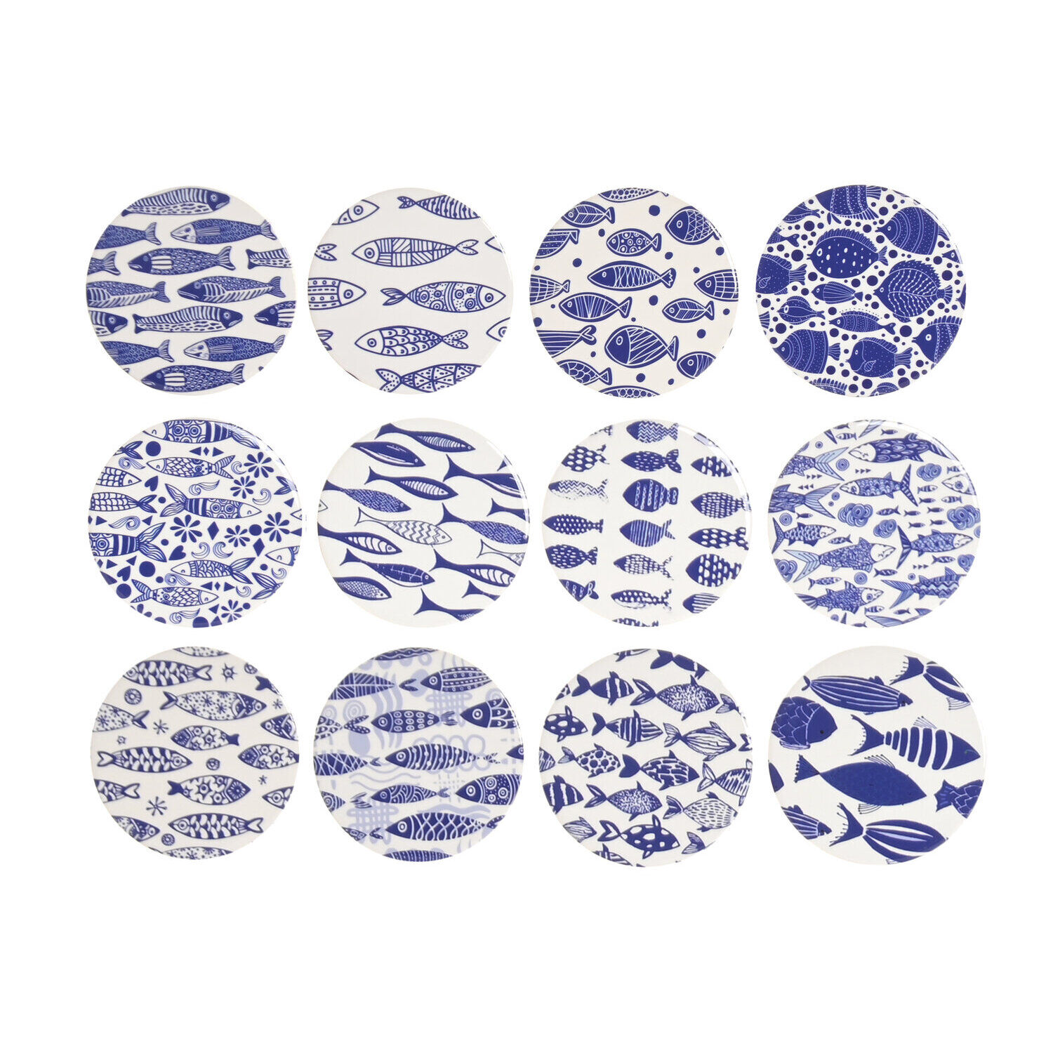 Dolomite cork coasters 11x11x0.7 fish 12 assorted.PC224340