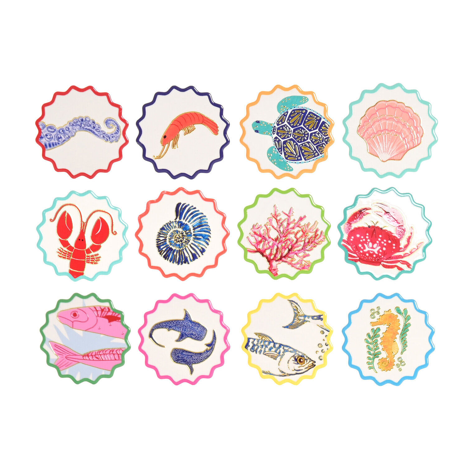 Dolomite coasters 10.8x10.8x0.7 marine 12 assorted.PC224339
