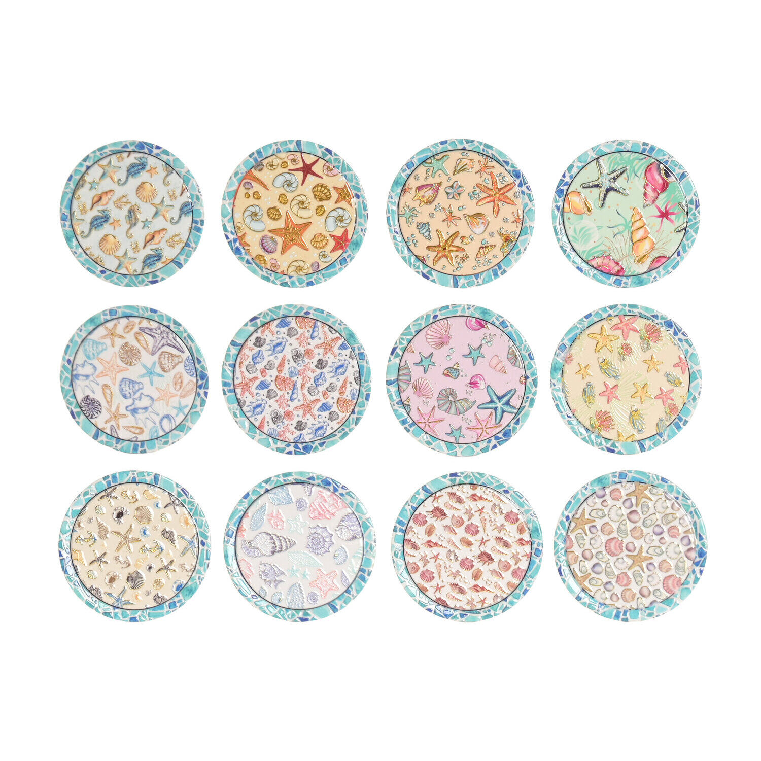 Dolomite coasters 10.8x10.8x0.7 shells 12 assorted.PC224342