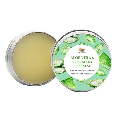 Balsamo per le labbra all'aloe vera e rosmarino, 100% fatto a mano e naturale, 1 barattolo da 15 g