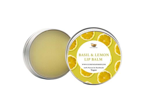 Vegan Basil & Lemon Lip Balm, 100% Handmade And Natural, 1 Tin Of 15g