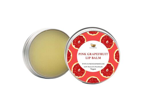 Vegan Pink Grapefruit Lip Balm, 100% Handmade And Natural, 1 Tin Of 15g