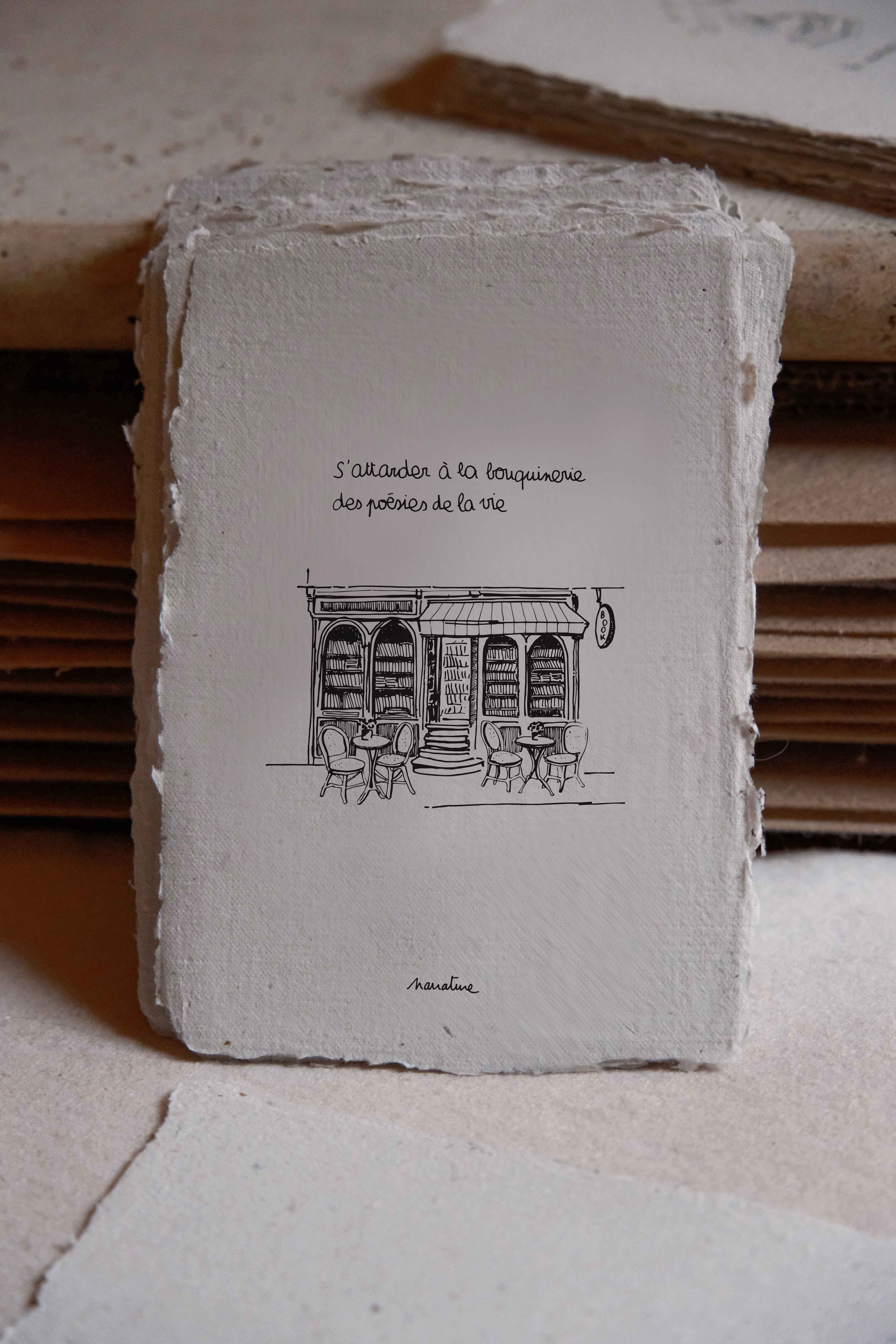 Die Buchhandlung – 10x15-Karte, handgeschöpftes Papier und recycelter Umschlag