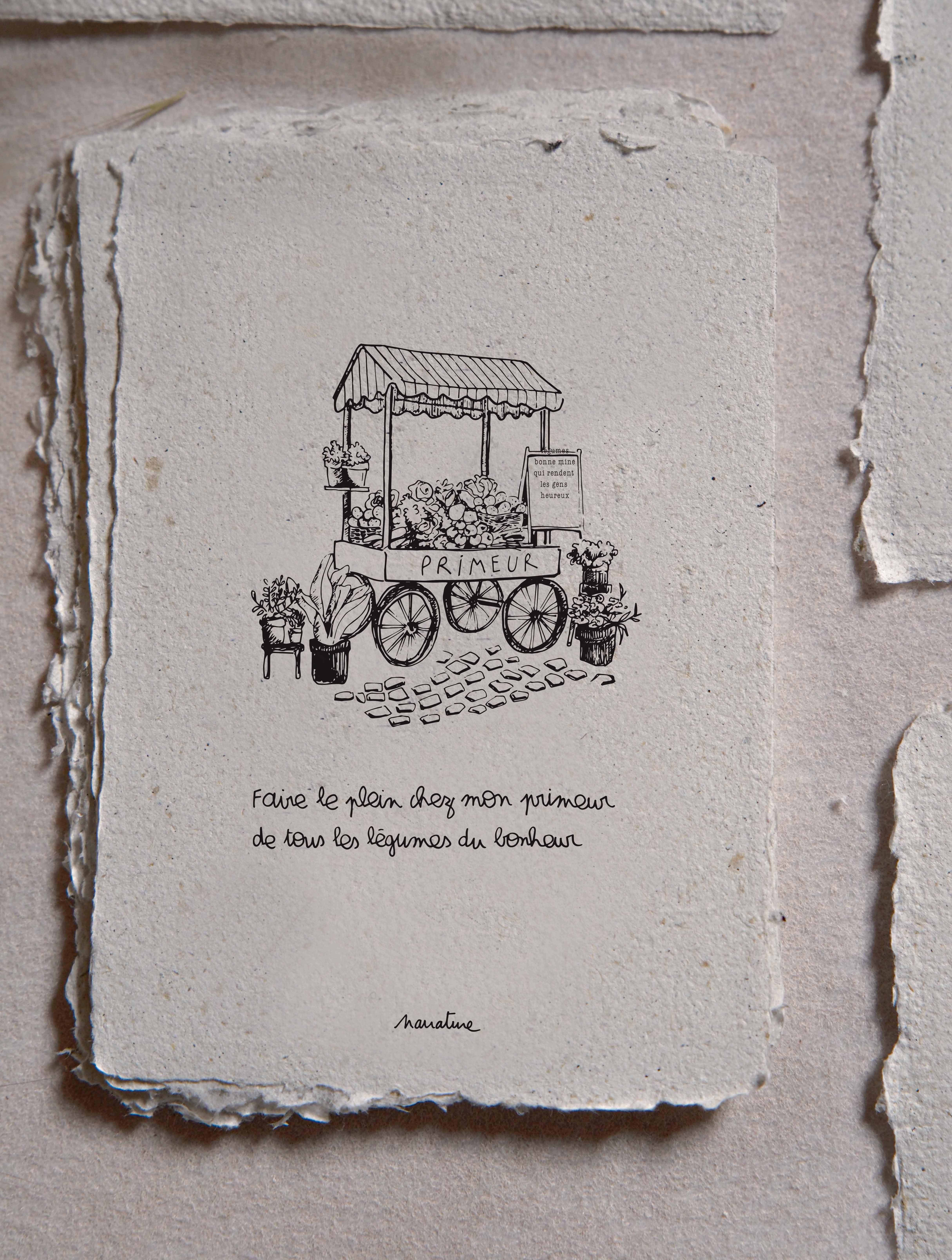Mon primeur adoré - carte 10x15 papier fai main et enveloppe recyclée