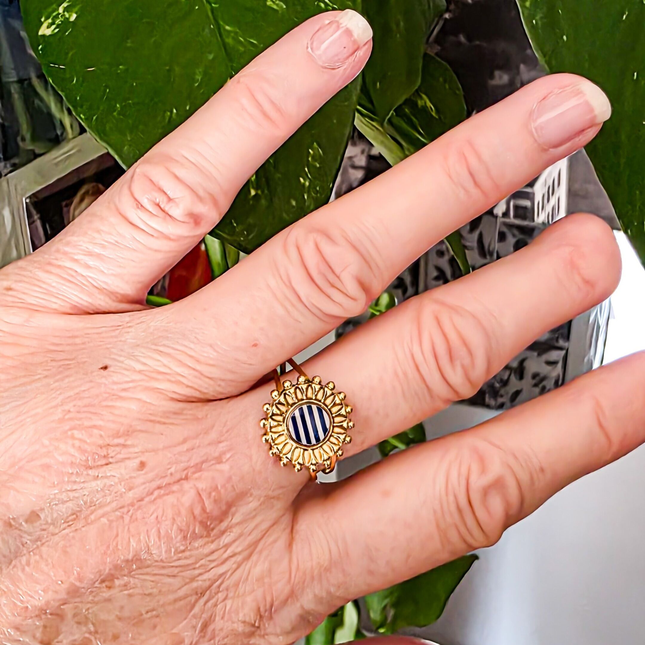 Bague acier inoxydable doré résine motif marin doré Fête des mères Cadeau Maman Cadeau Noël Maîtresse