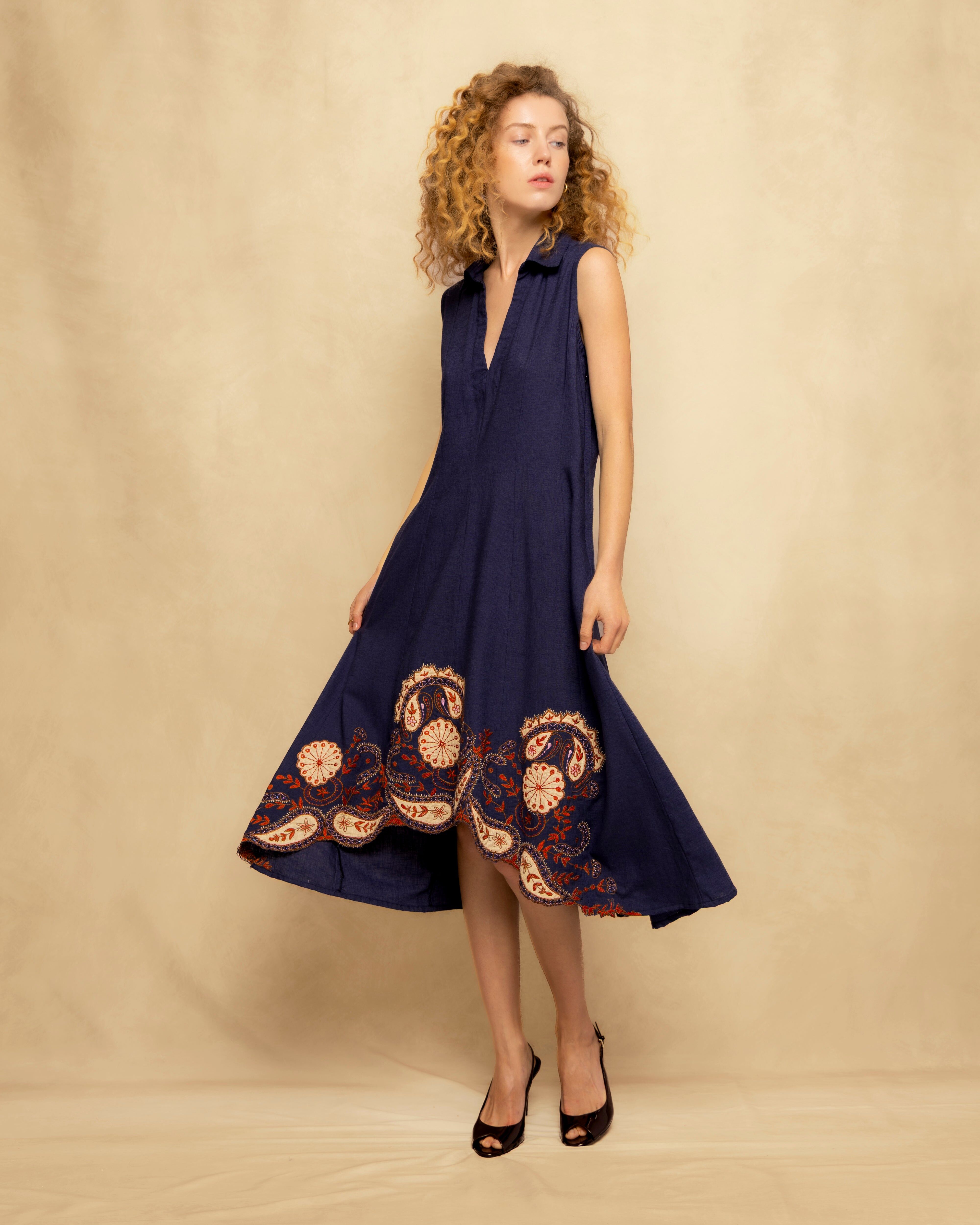 Navy Blue Midi Dress Nila