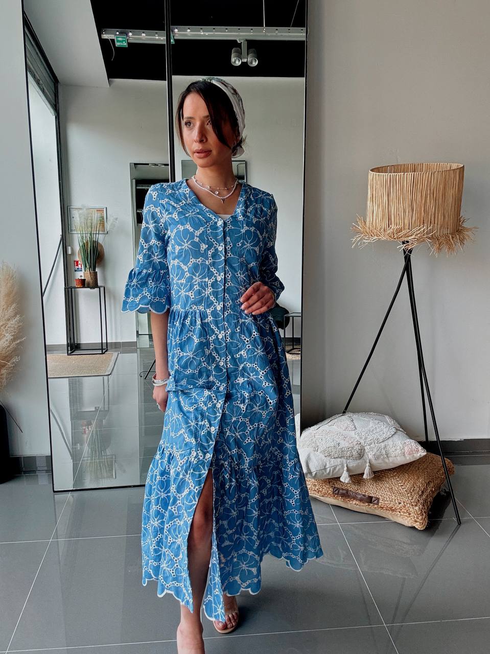 Bohemian Chic Maxi Dress – Lace Embroidery Effect