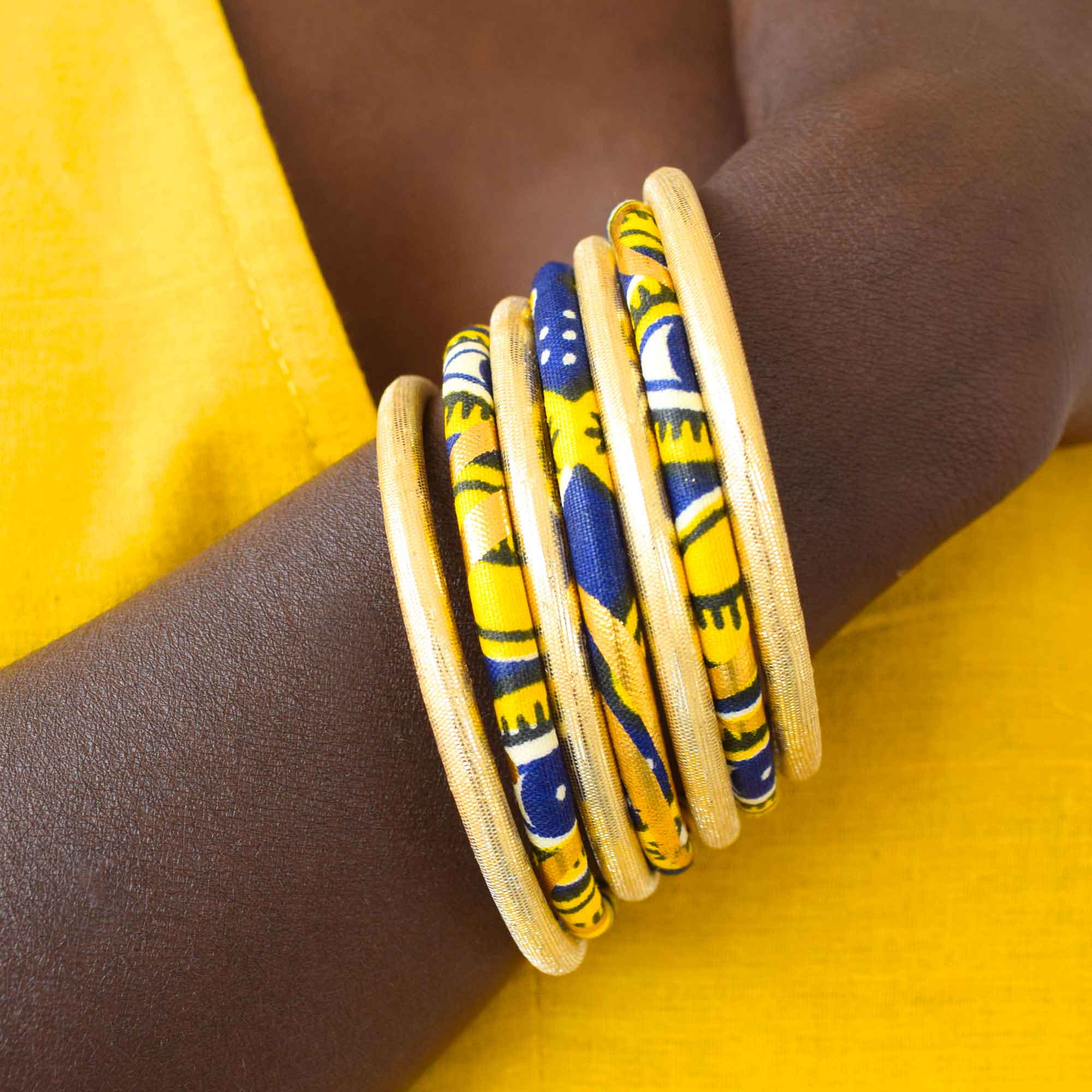 Bracelets en wax marine/jaune/doré