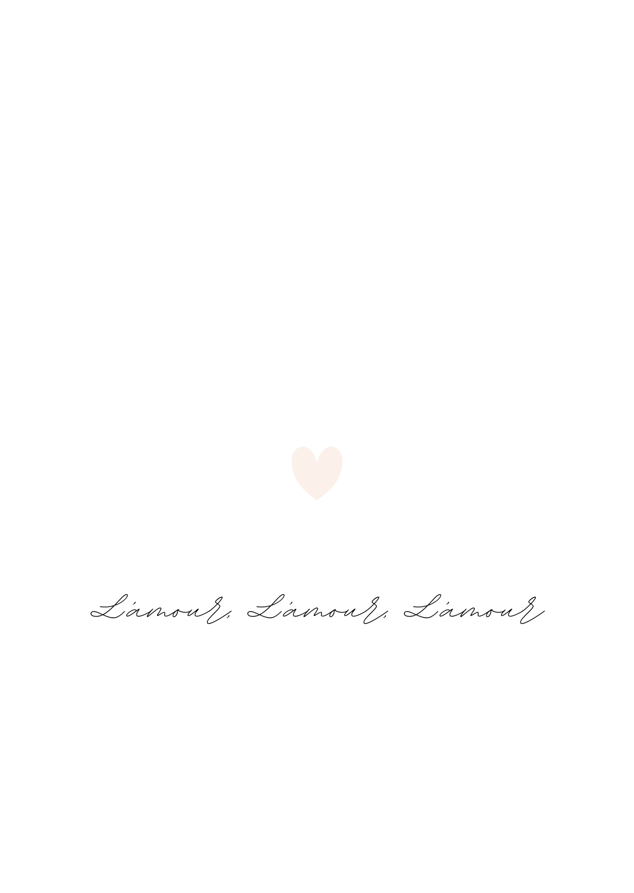 Minimalist postcard "Love, love, love" with a pink heart - Maison Paon Collection