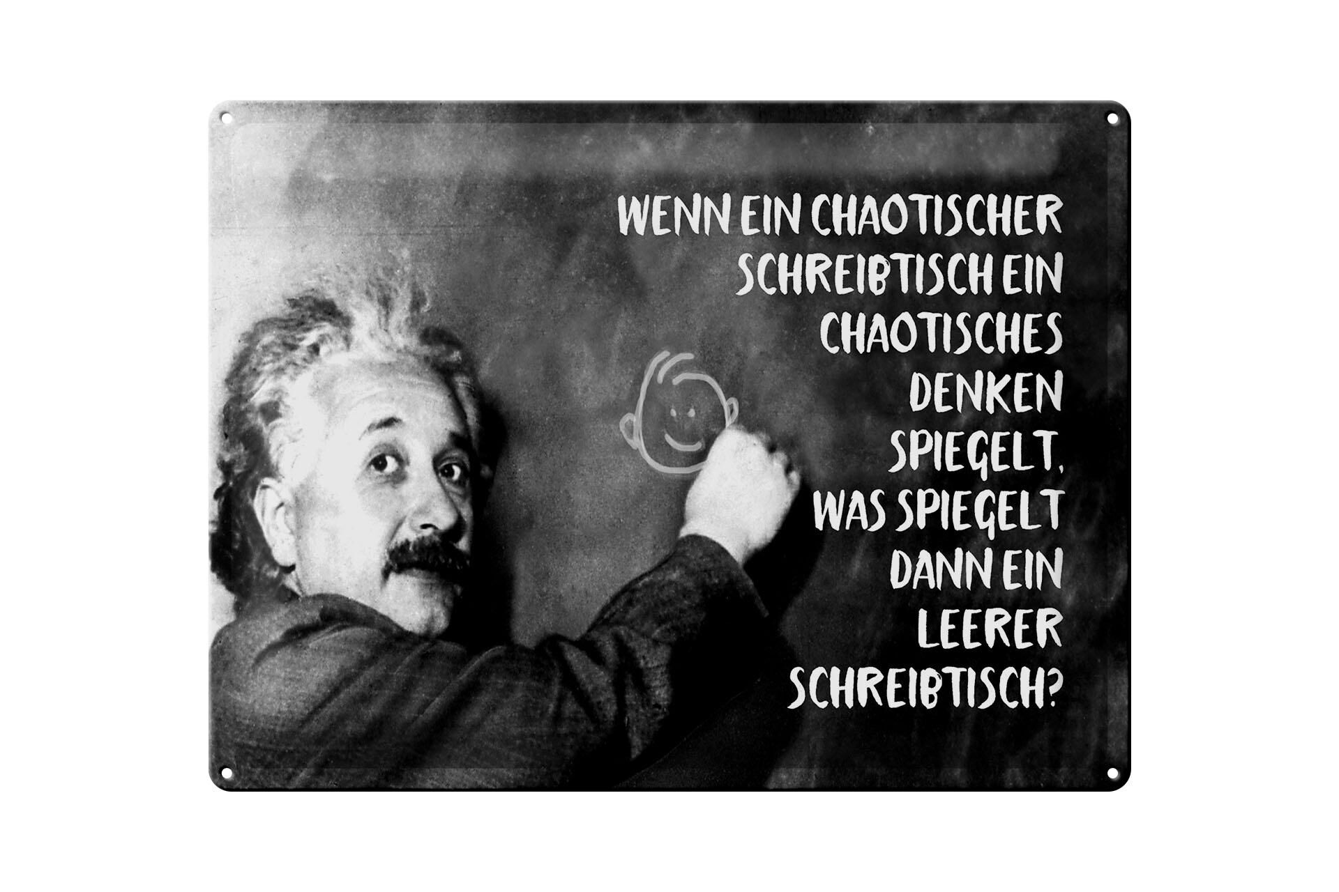 Metal sign with quote, 30x40 cm, Einstein plaque, chaotic desk, thinking sign