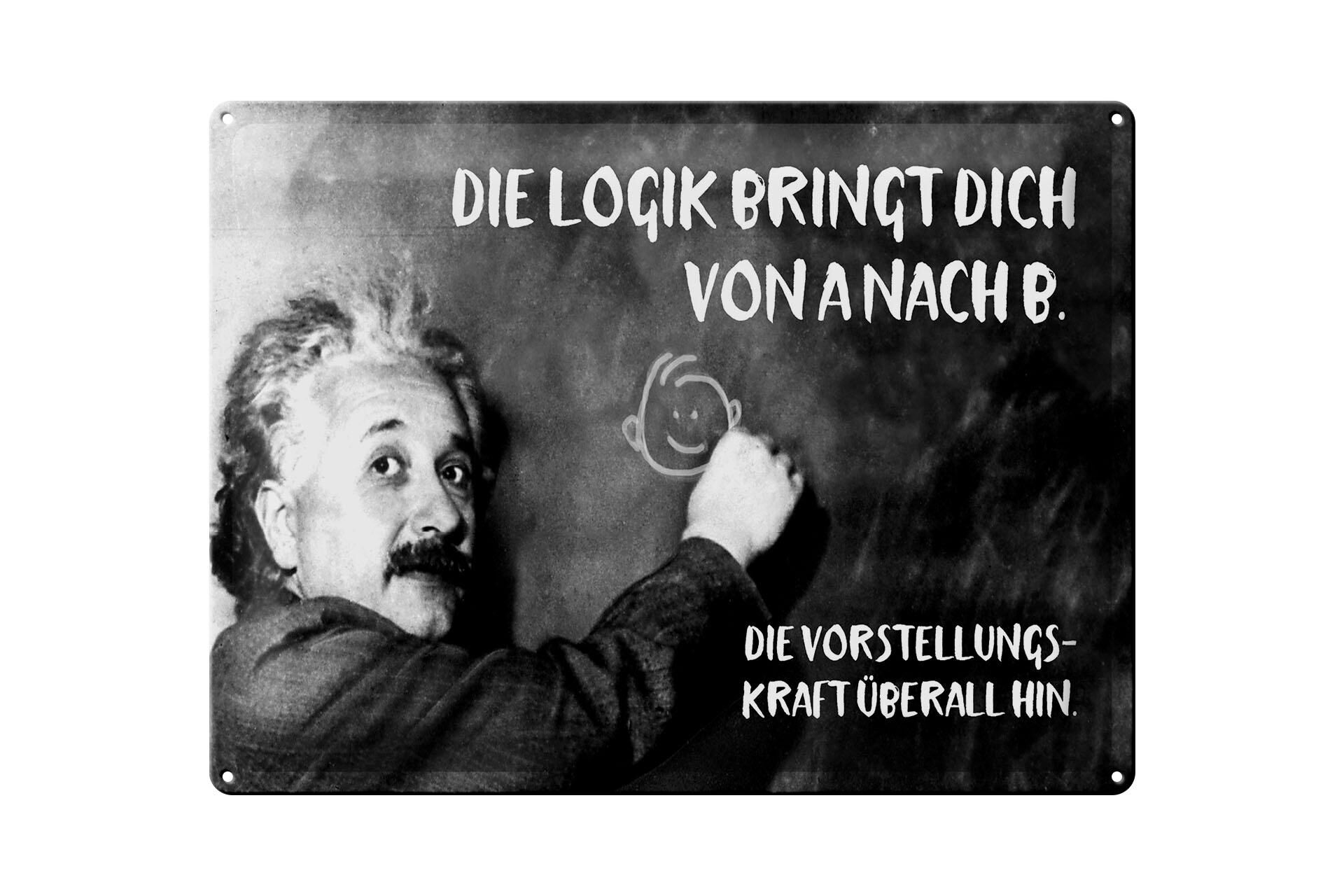 Metal sign with quote, 30x40 cm, Einstein, Logic, Imagination, Decorative Sign