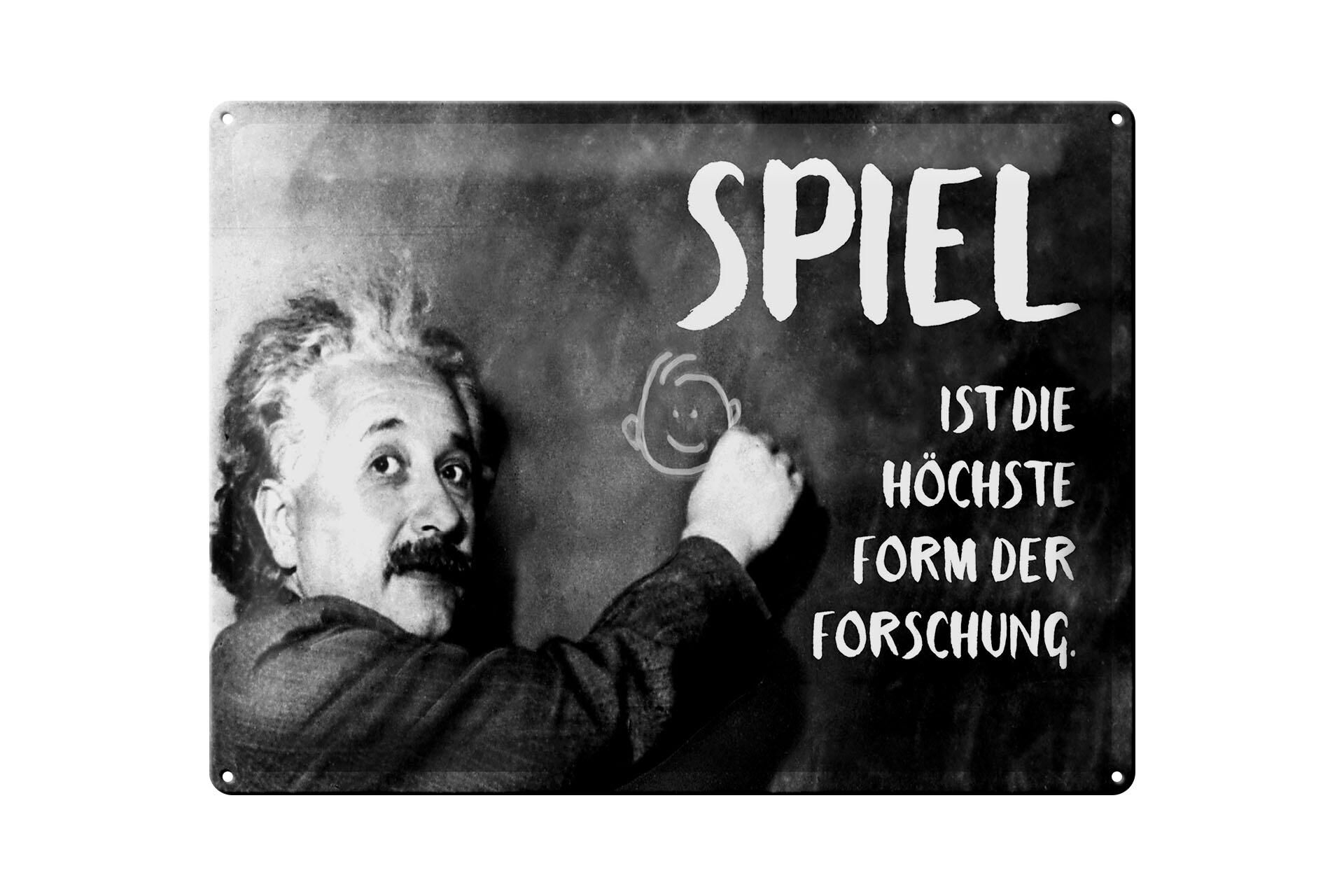 Metal sign with quote, 30x40 cm, Einstein plaque: "Play is a form of research."