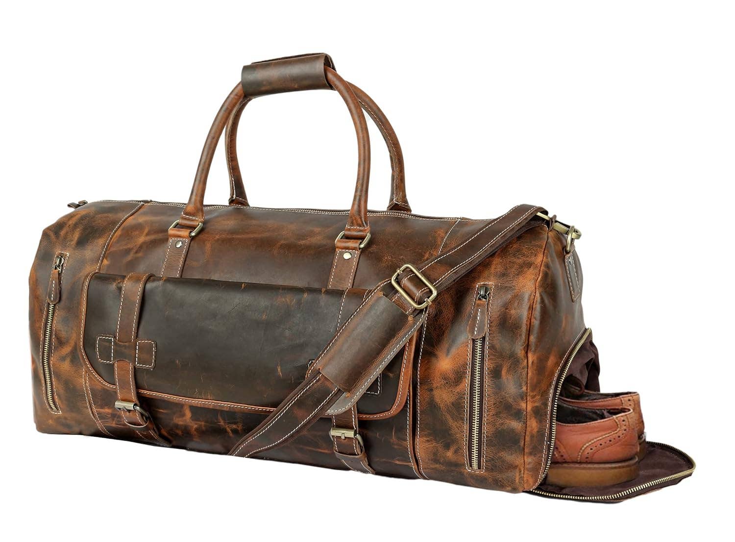 Handmade Unisex Brown Goat Leather Duffle Bag Luggage Bag