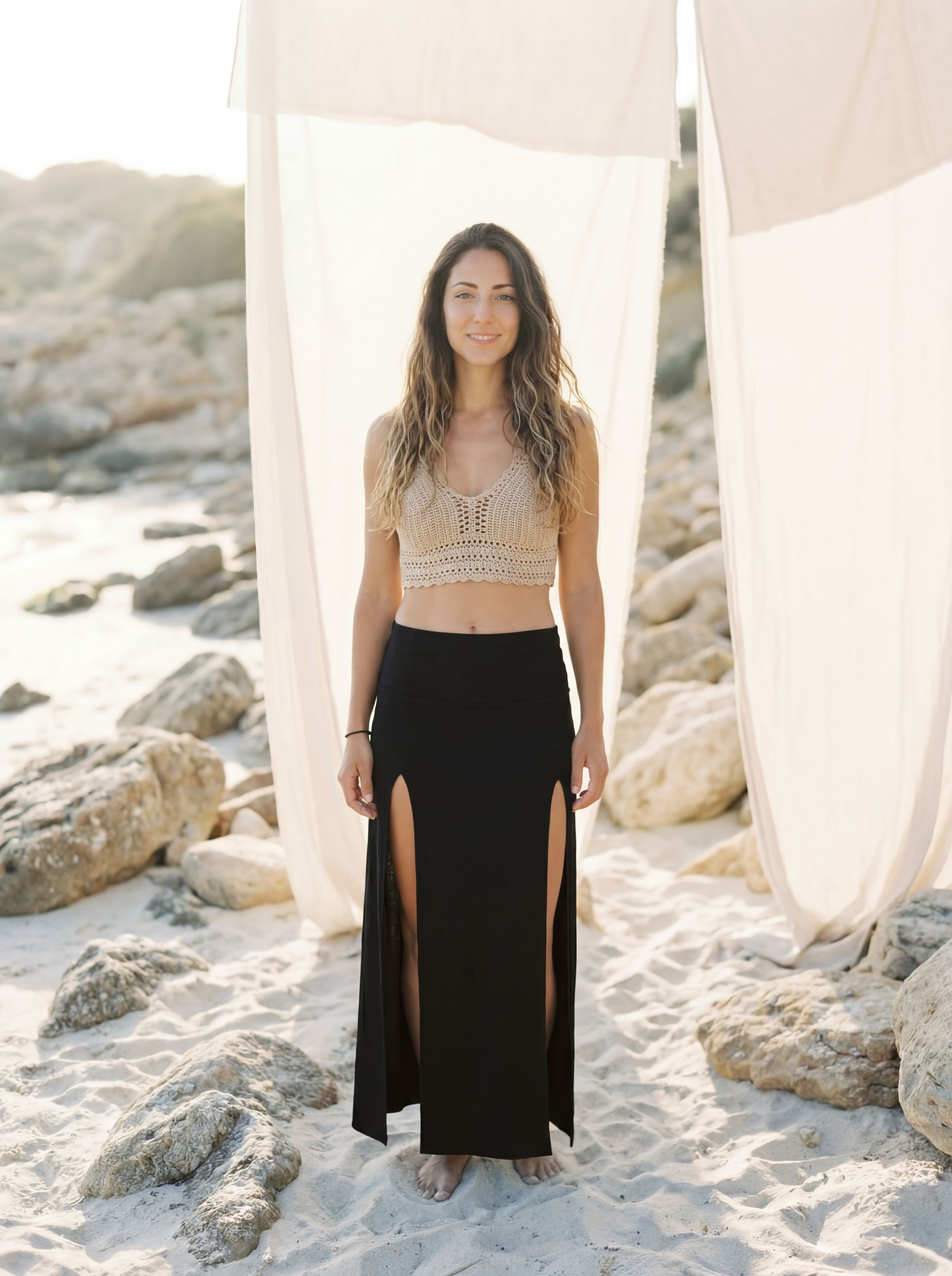 Double Slit Maxi Skirt – Bohemian Cotton Beach Wear Skirt