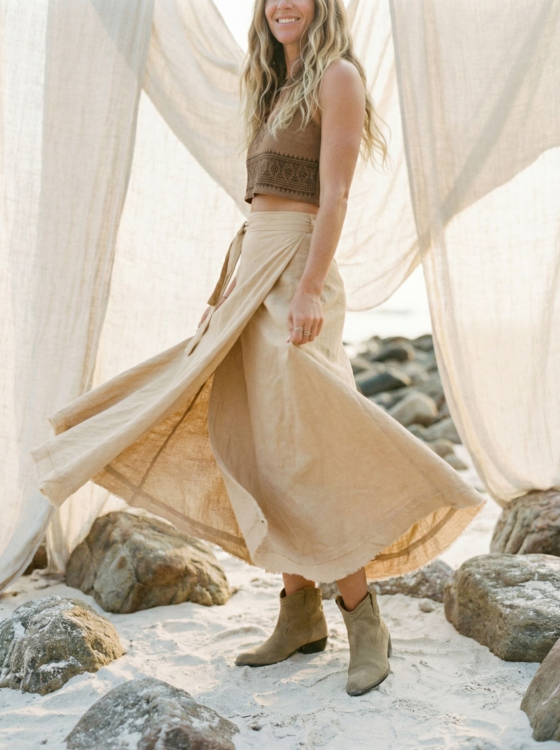 Maxi-Wickelrock aus Rohbaumwolle – Strandkleid im Boho-Stil