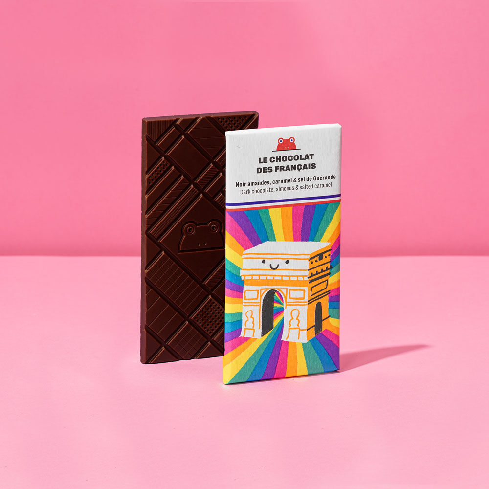 Dark chocolate bar 56%, almonds, caramel & salt - 70g