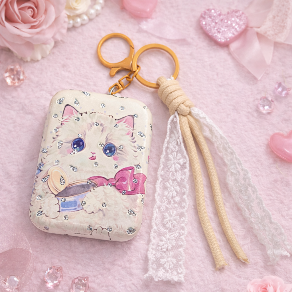 Miroir pliable - Porte clés Chat Dentelle Kawaii