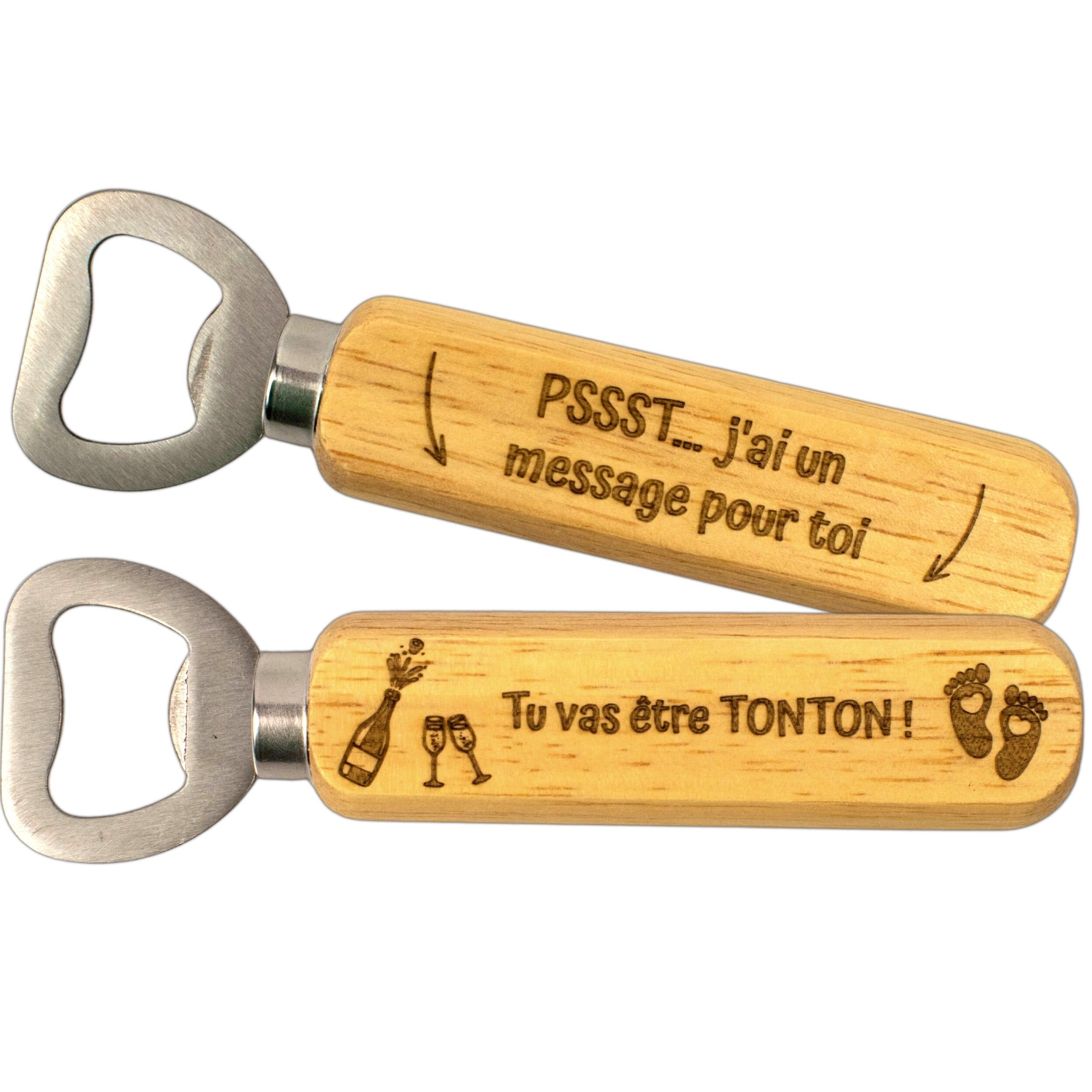 Bottle opener with wooden handle, reversible – You're going to be an Uncle!– Gift for a future uncle – Gift for a pregnancy announcement – ​​Gift for a birth announcement