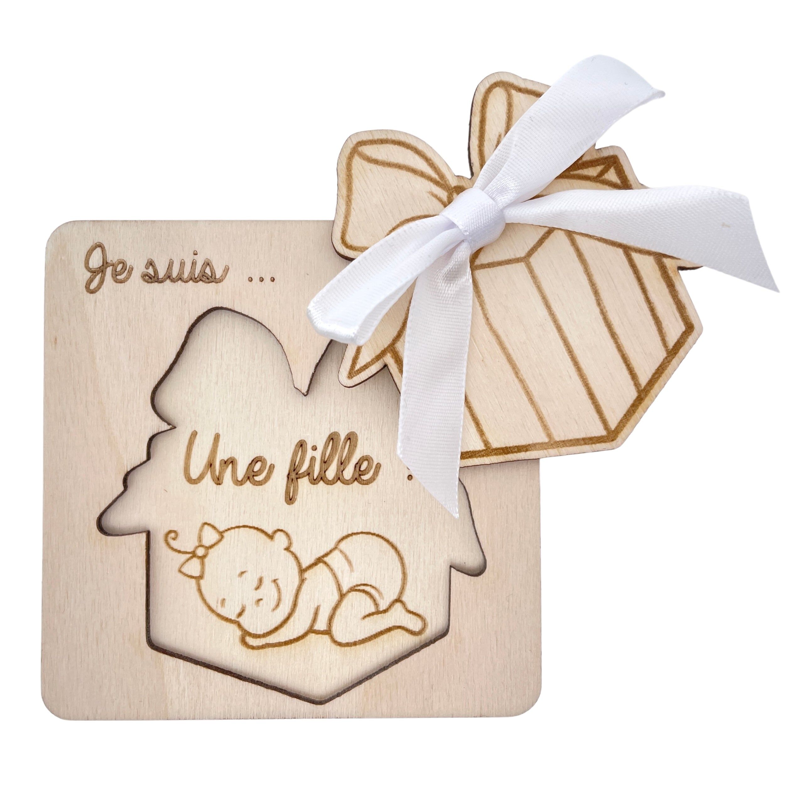 Wooden pregnancy/birth/gender announcement card – Girl – I am a Girl!– birth announcement gift – pregnancy announcement gift