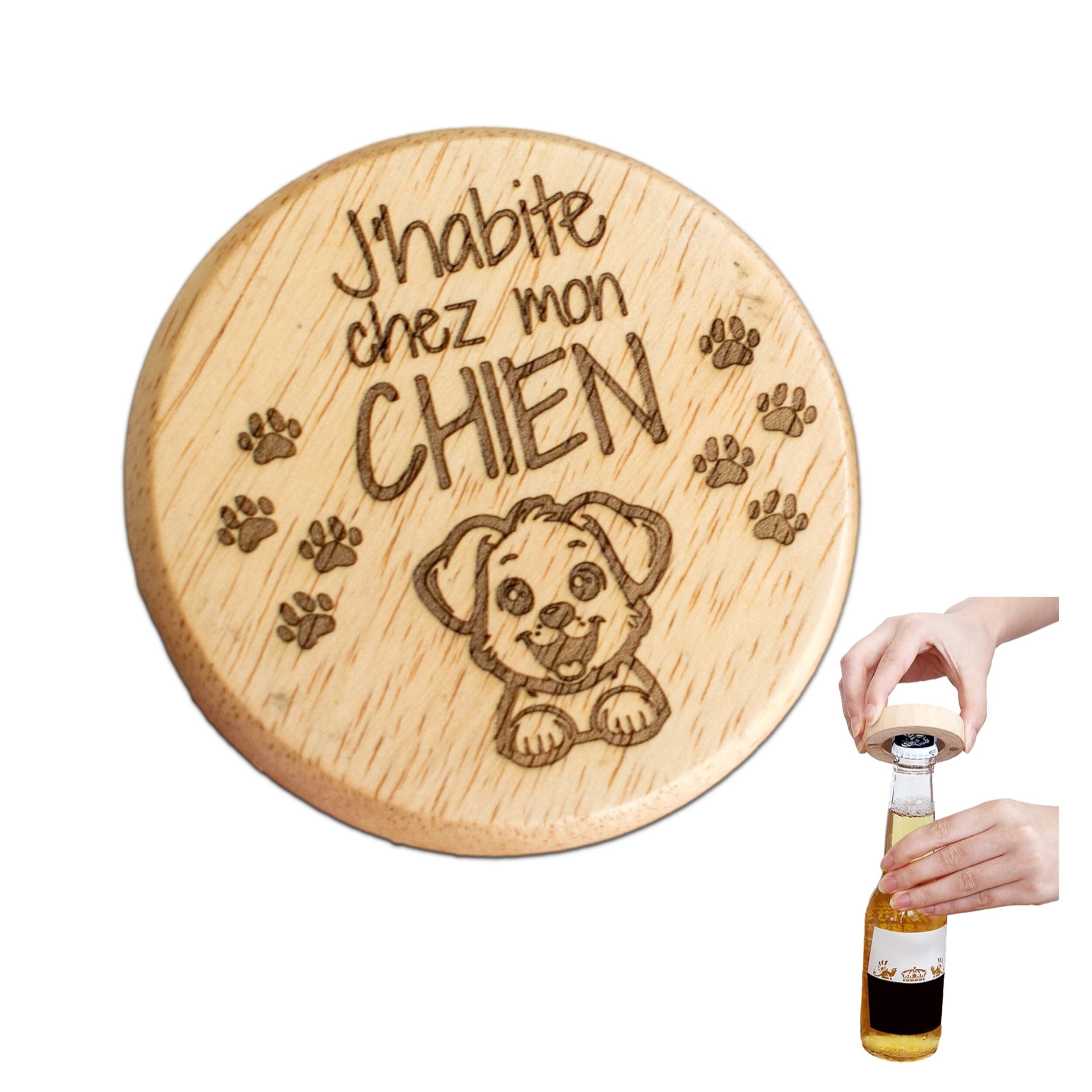 Wooden magnetic bottle opener – I live with my dog ​​– dog lover gift – housewarming gift – birthday gift