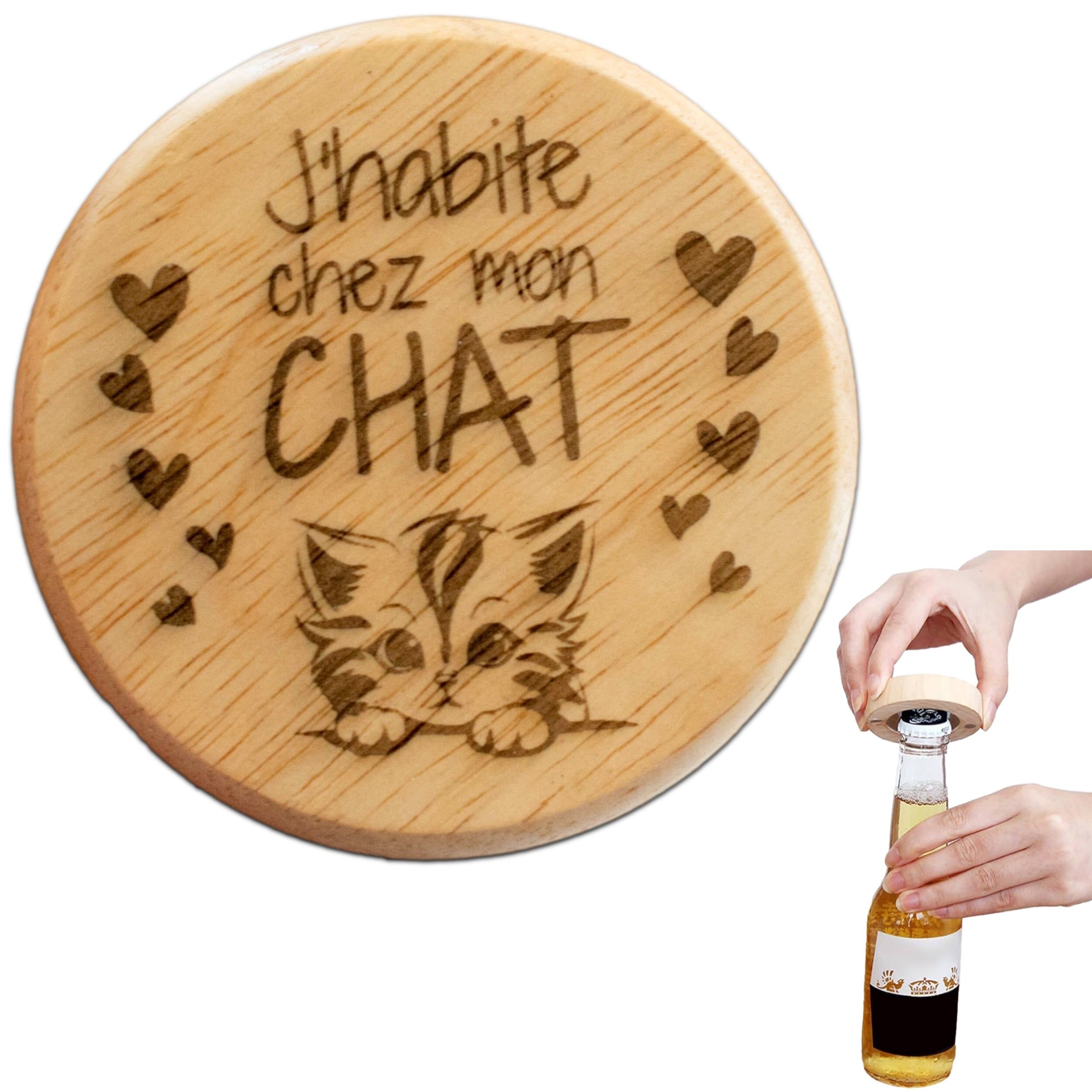 Wooden magnetic bottle opener – I live with my cat – cat lover gift – housewarming gift – birthday gift