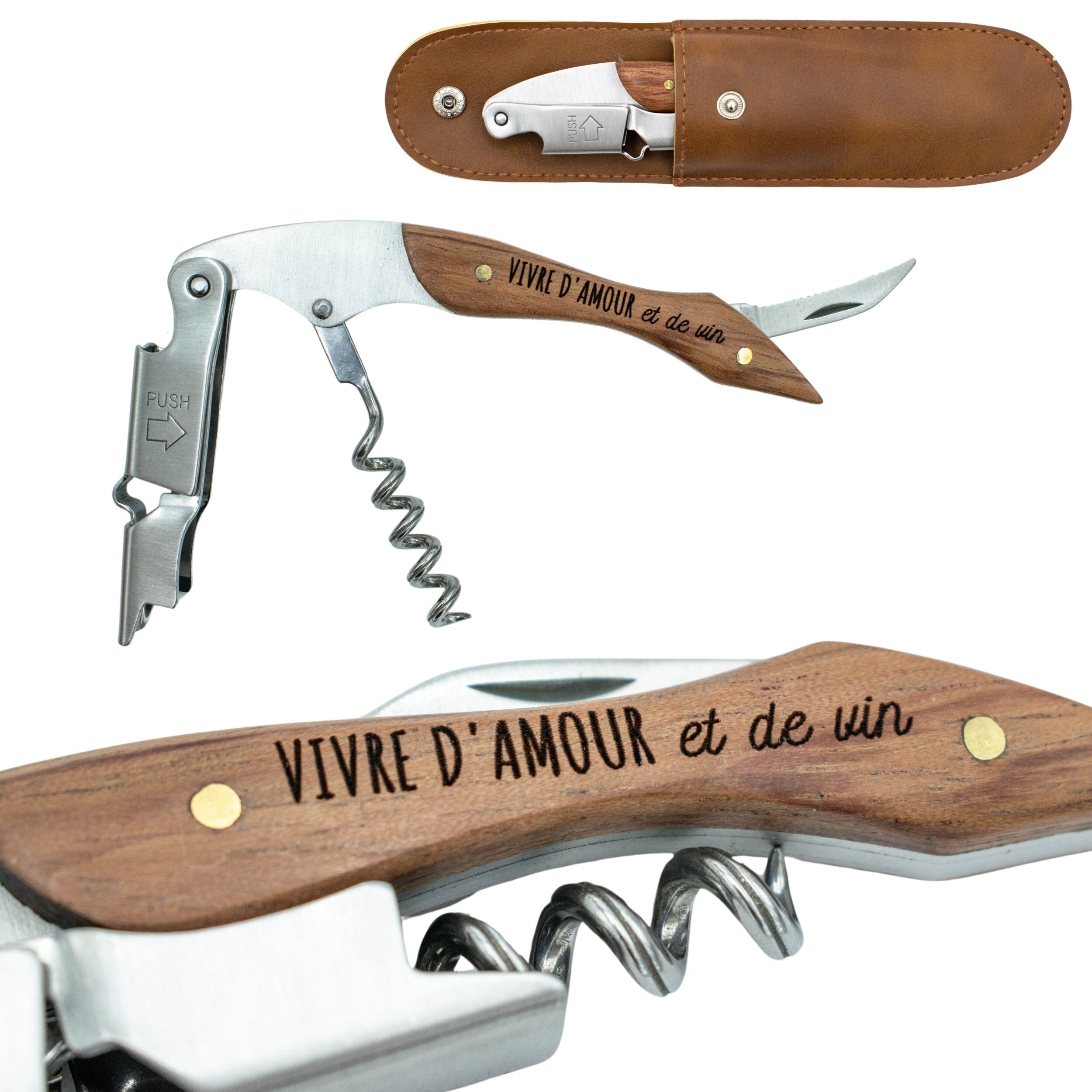 Wooden sommelier bottle opener – Living on love and wine – wine lover gift – Christmas gift – birthday gift