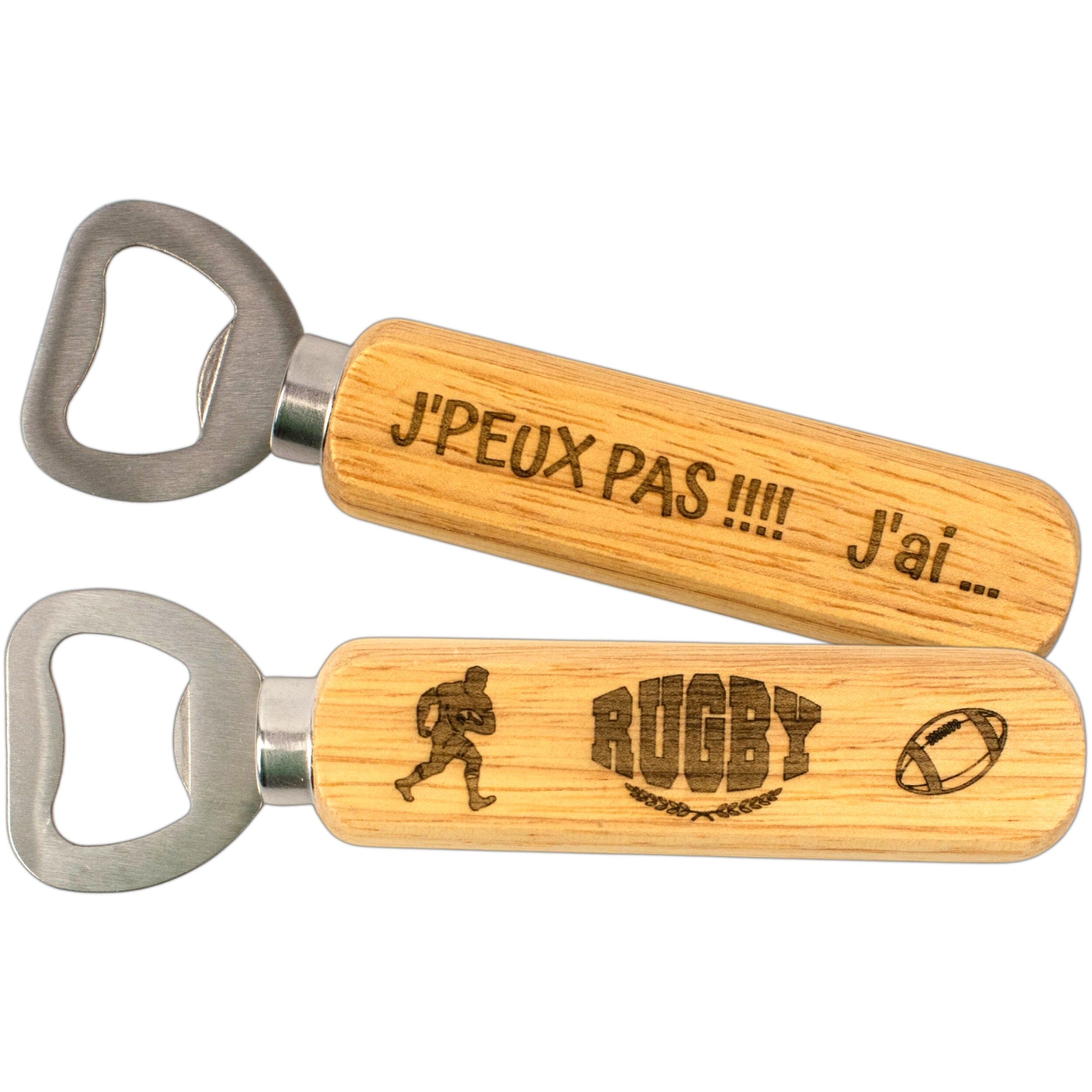 Wooden-handled bottle opener – I can't, I have Rugby!– fan gift – player gift – Christmas gift – birthday gift