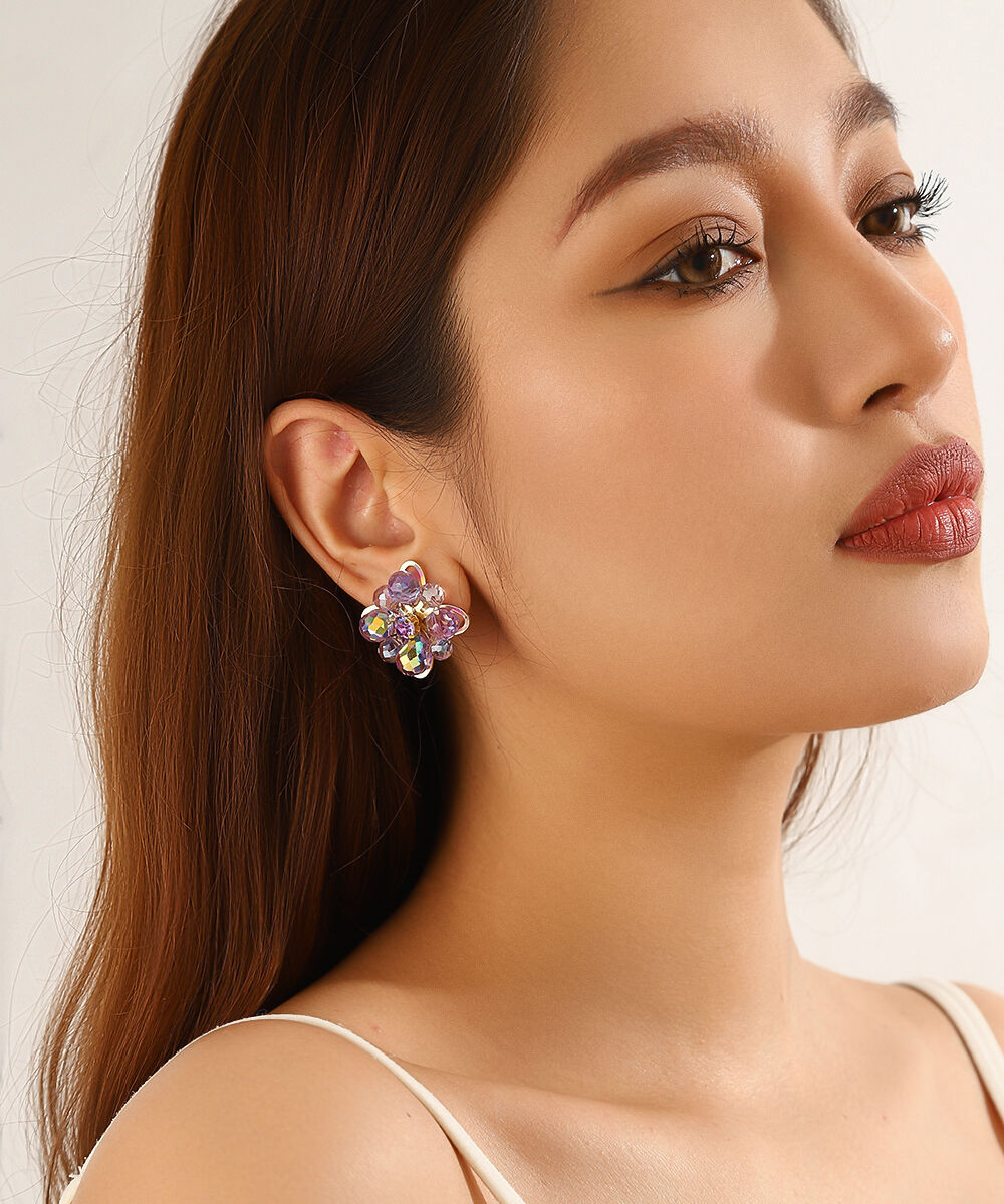 Boucles d’oreilles clips fleur strass facettés – 26PEBOL036