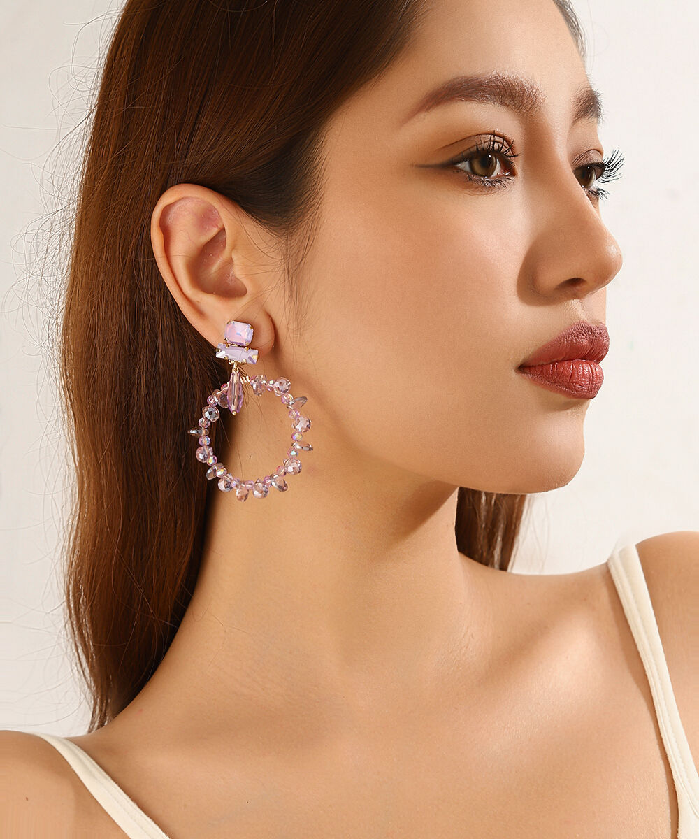 Boucles d’oreilles clips anneau perlé & strass – 26PEBOL038