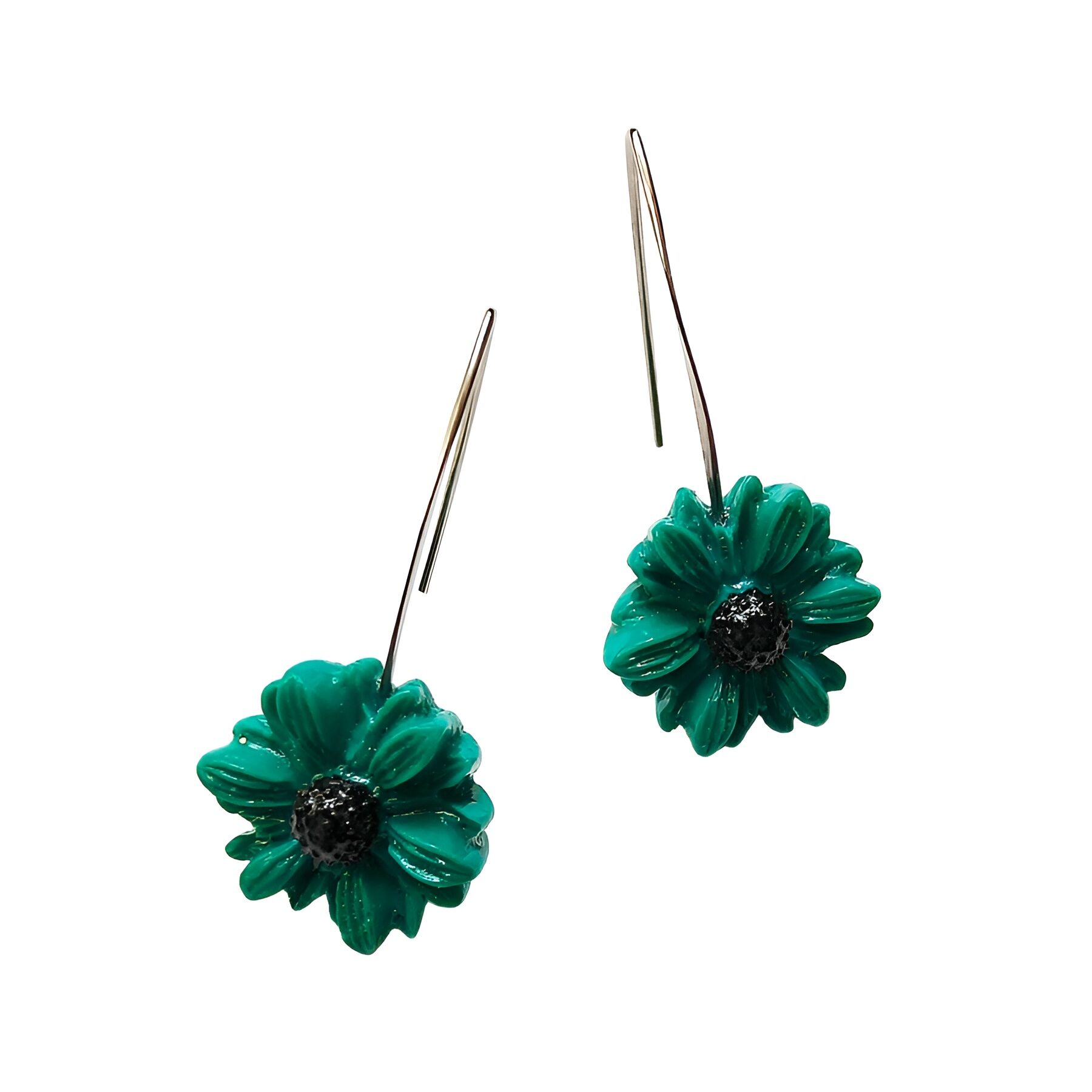 Boucles d'oreilles pendantes fleurs Daisy marguerites vertes