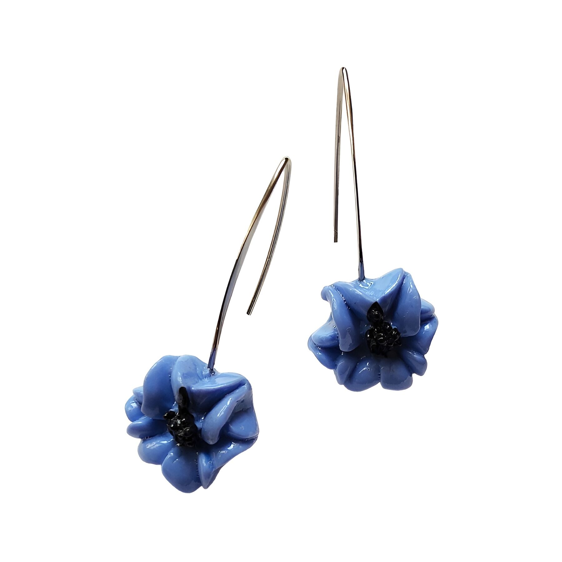 Viridiana blue hibiscus flower drop earrings