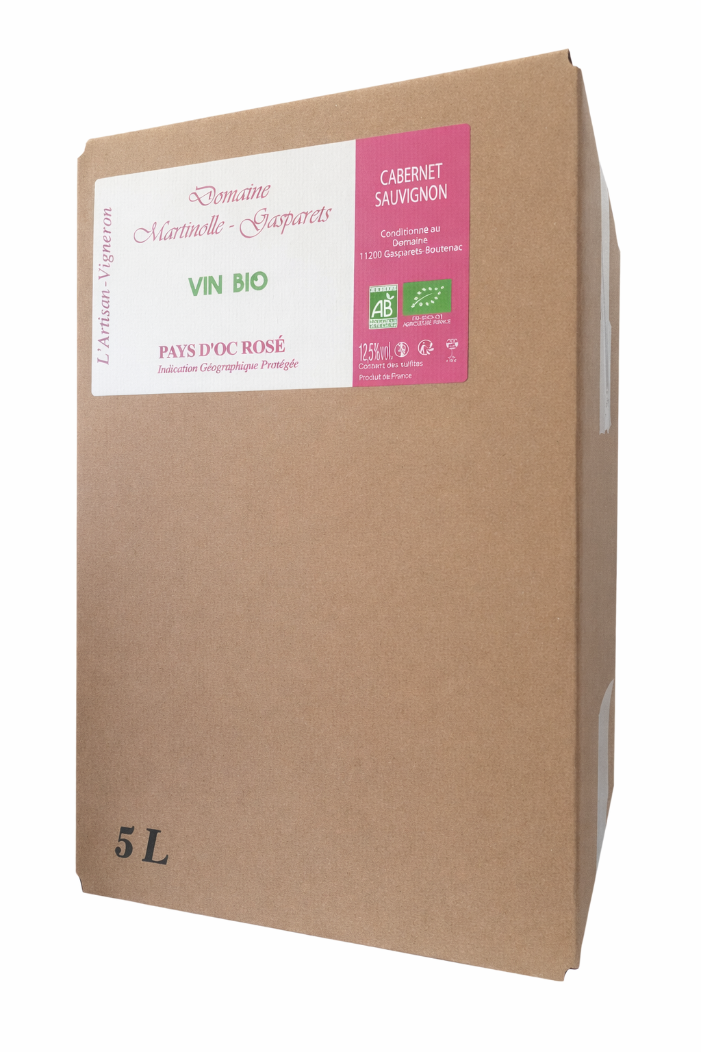 Bag in Box Vin PAYS D'OC Rosé BIO 5L or 3L artisanal (100% Cabernet-Sauvignon)