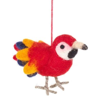 Aiguille feutrée à la main Fair Trade Paco le perroquet Décoration d'oiseau suspendu