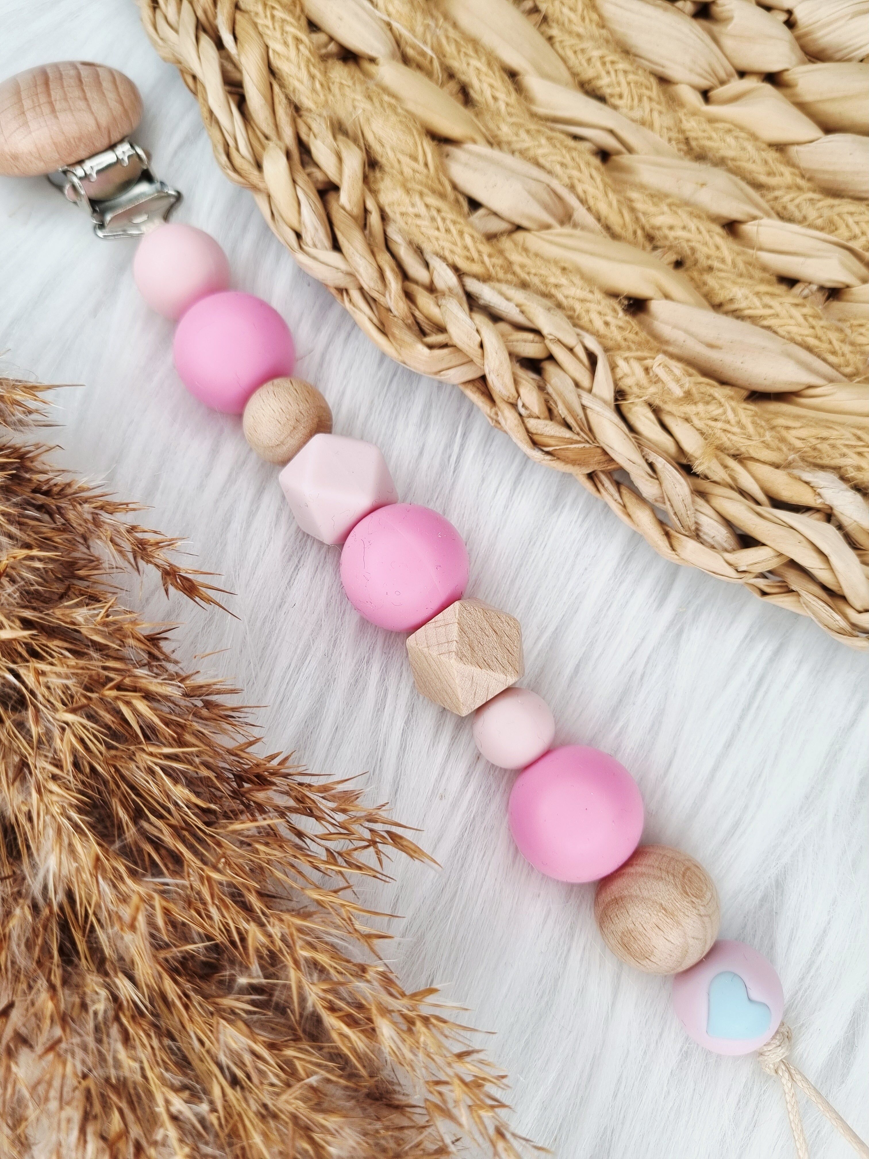 Pacifier clip - Pink heart