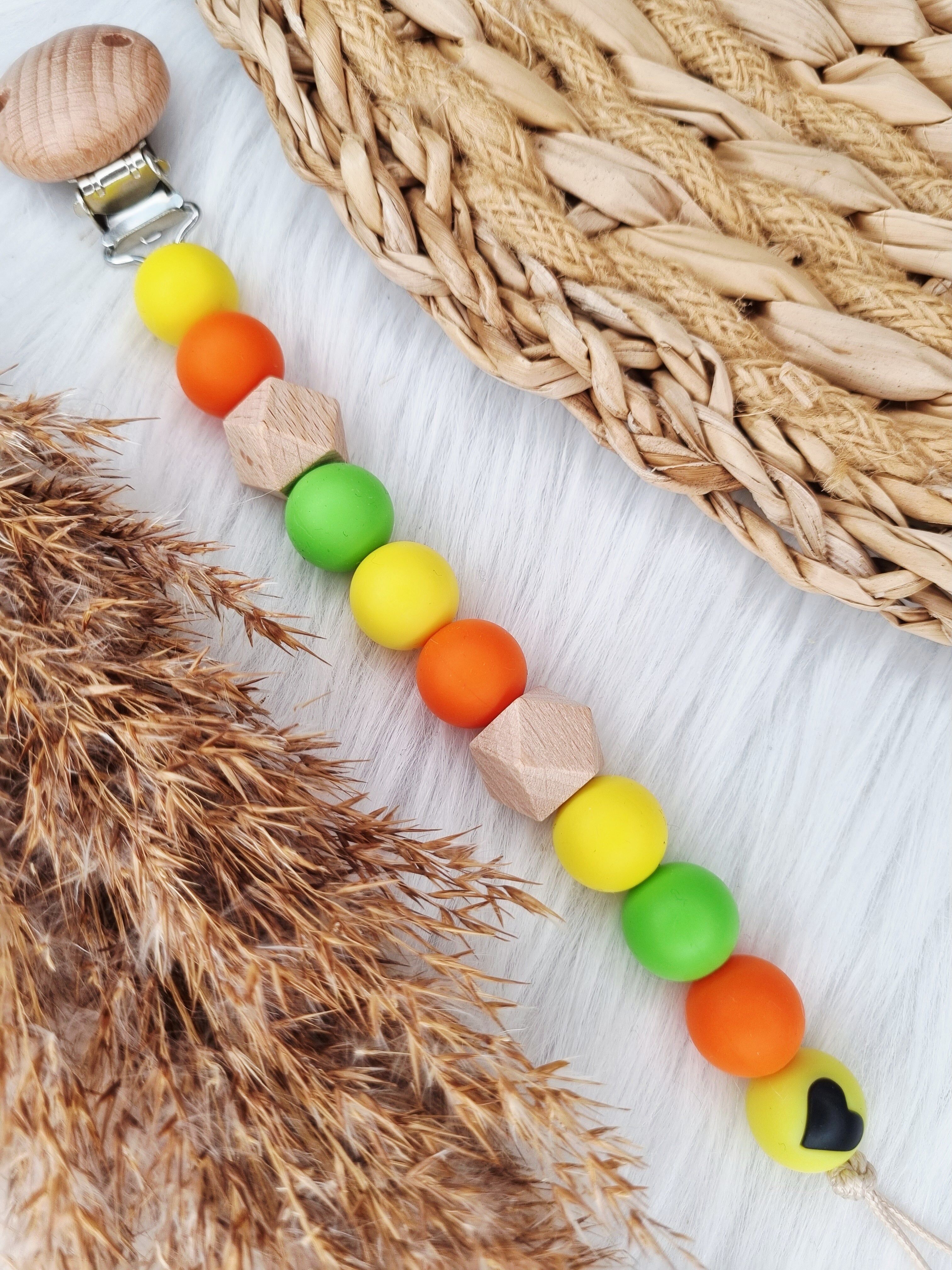 Pacifier clip - Heart yellow, orange, green