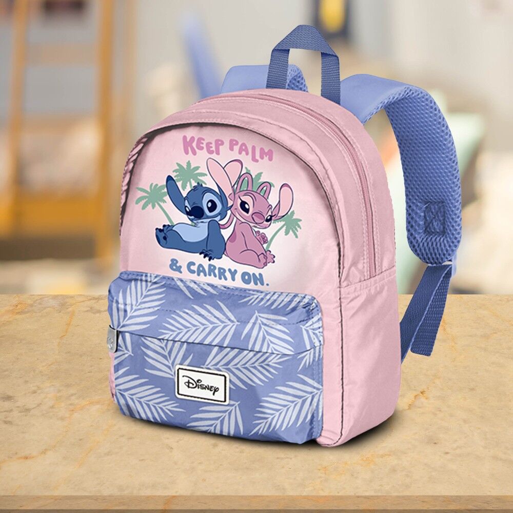 Zainetto piccolo Stitch Disney con foglie pastello, colori: rosa/malva
