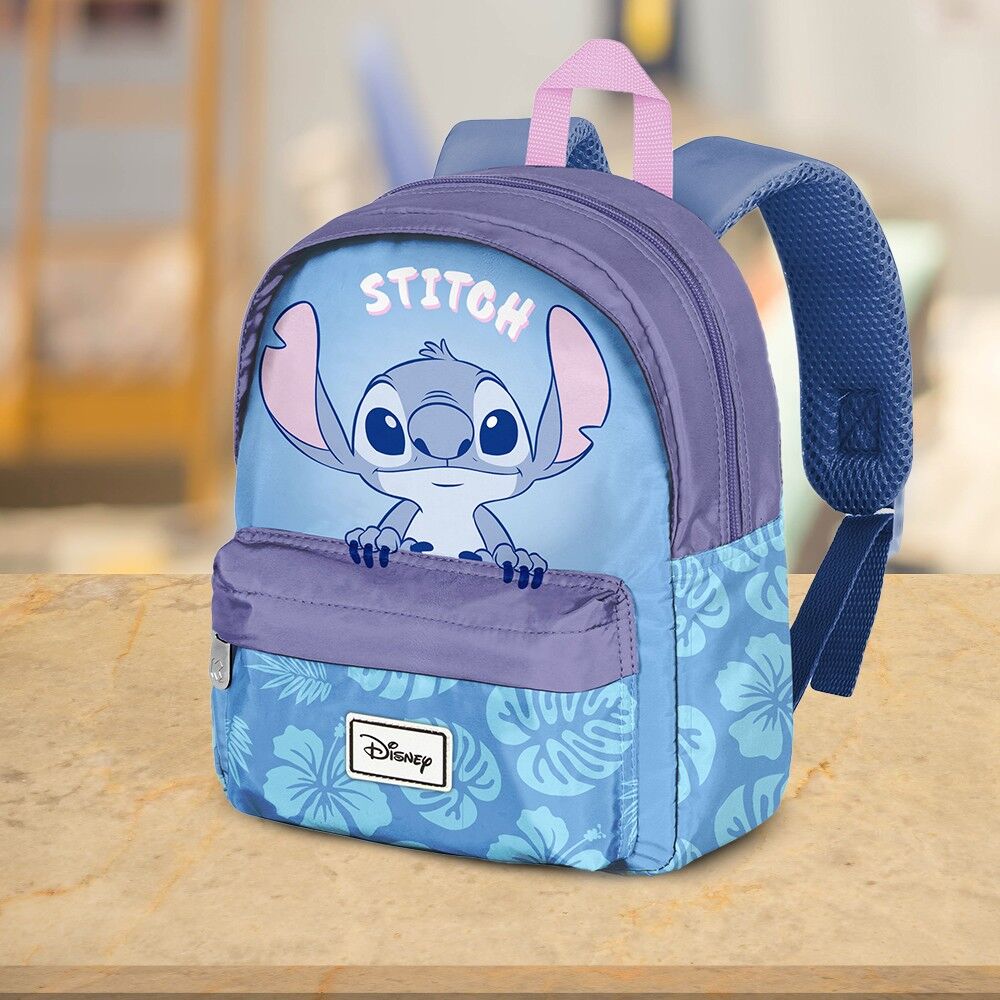 Zainetto piccolo Stitch Disney con foglie pastello Colori: Blu / Viola
