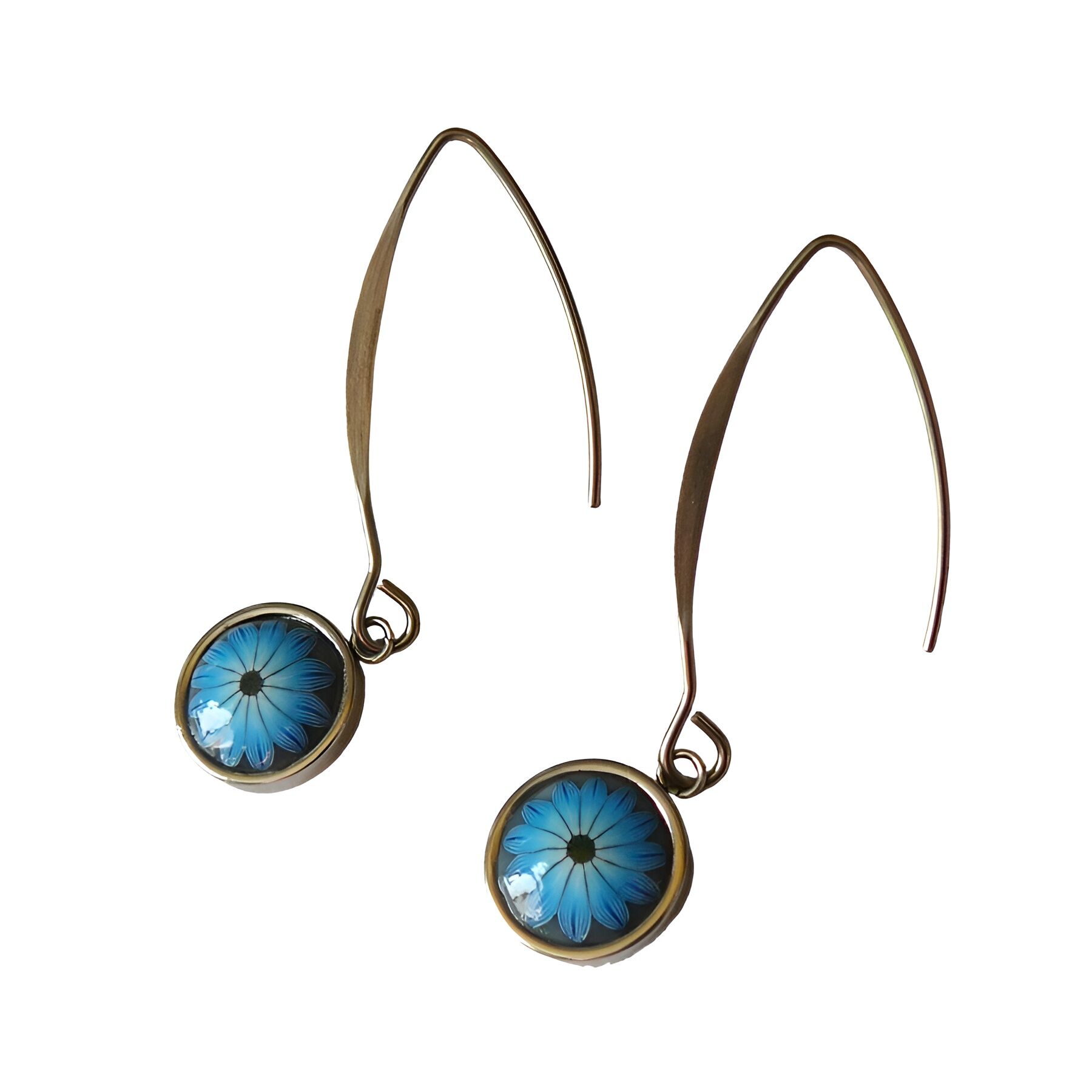 Blue Daisy Flower Dangle Earrings