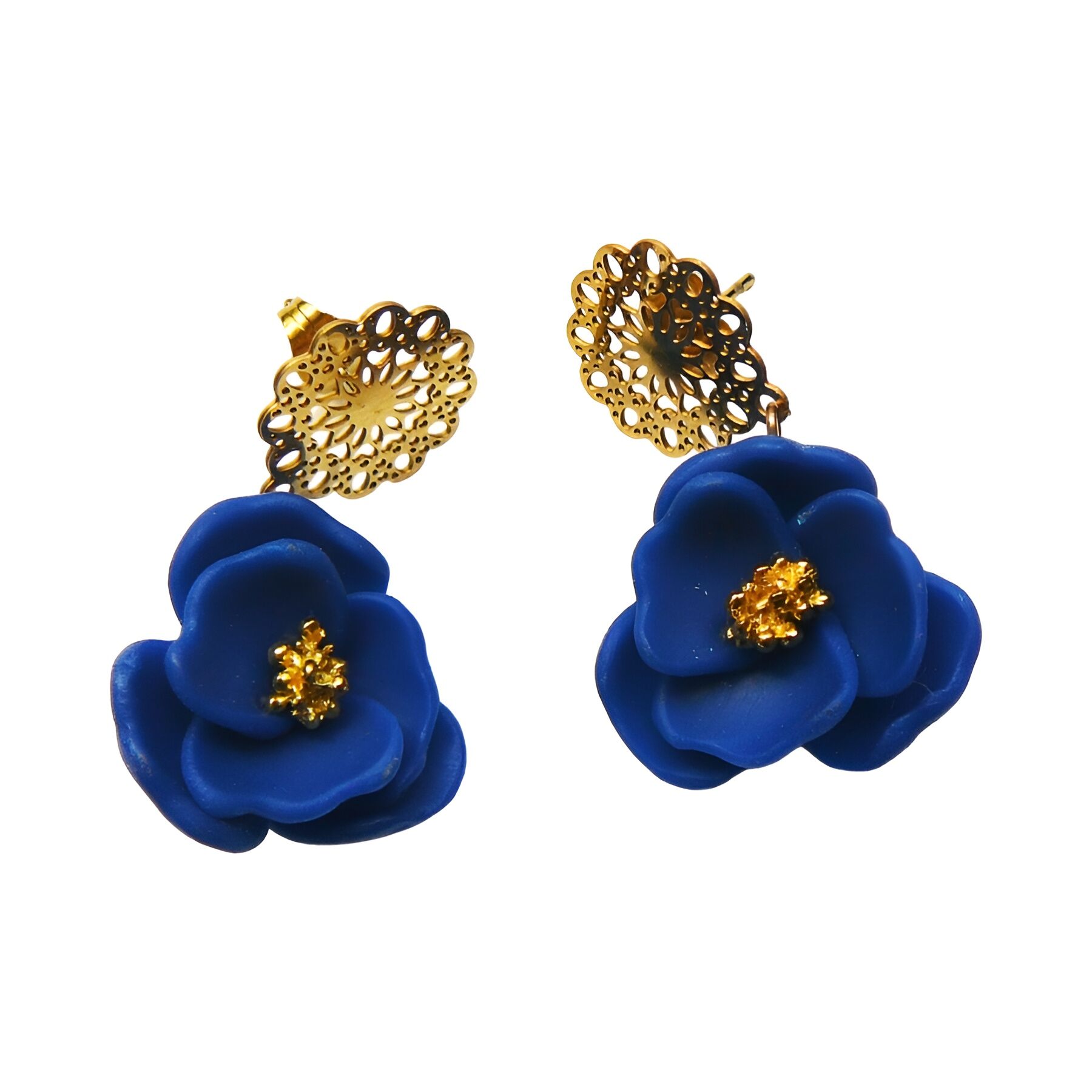 Dark blue Viridiana flower earrings