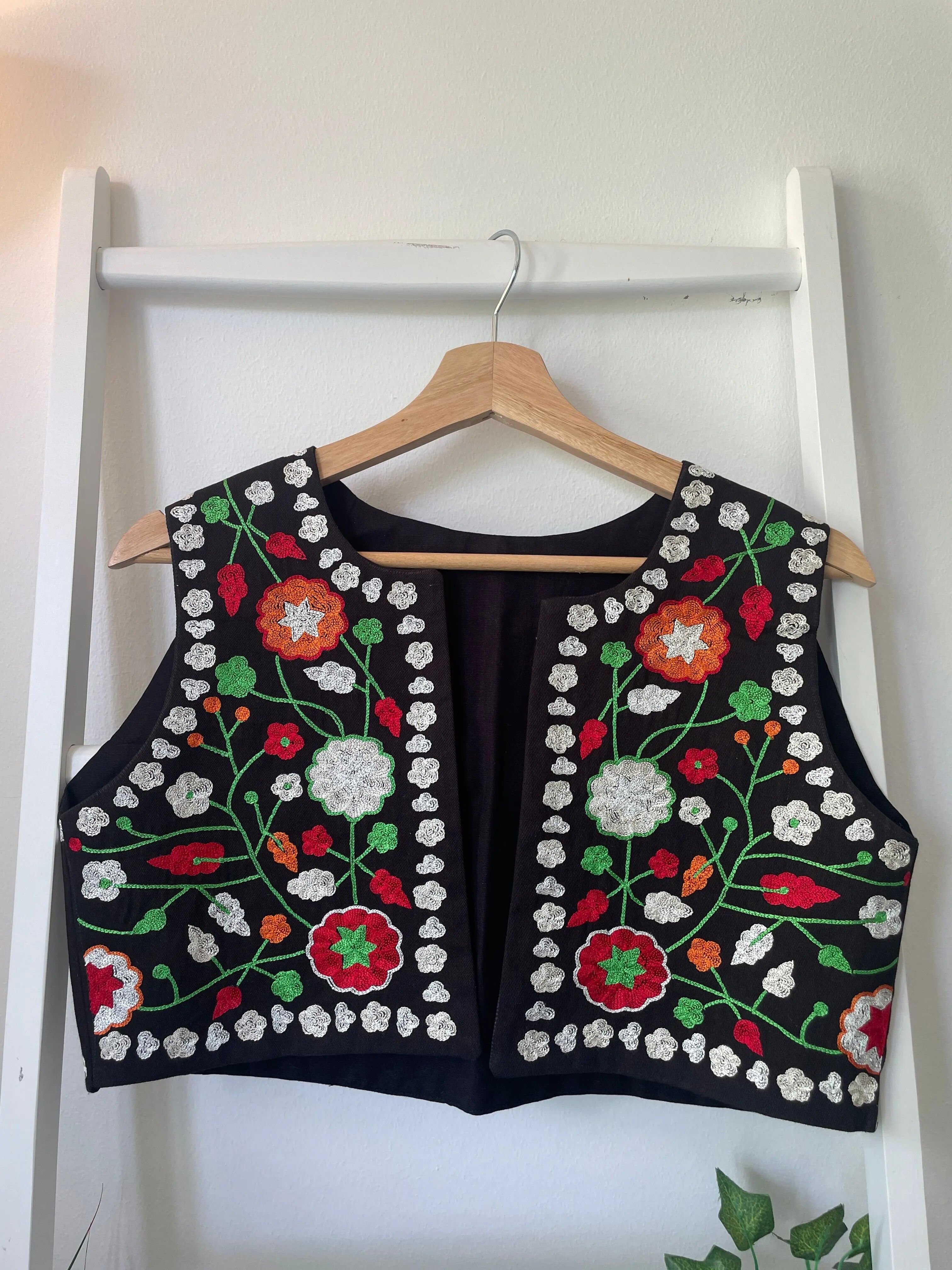 Hand Embroidered Thread work Vest - Black
