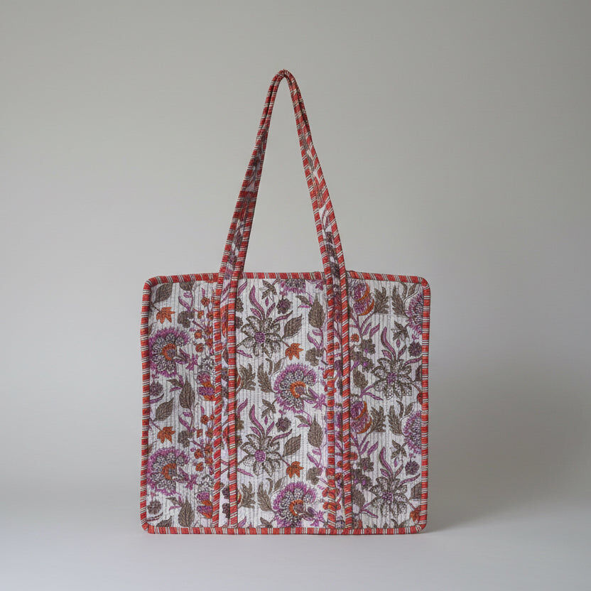 Hand Block Printed Cotton Quilted Tote Bag