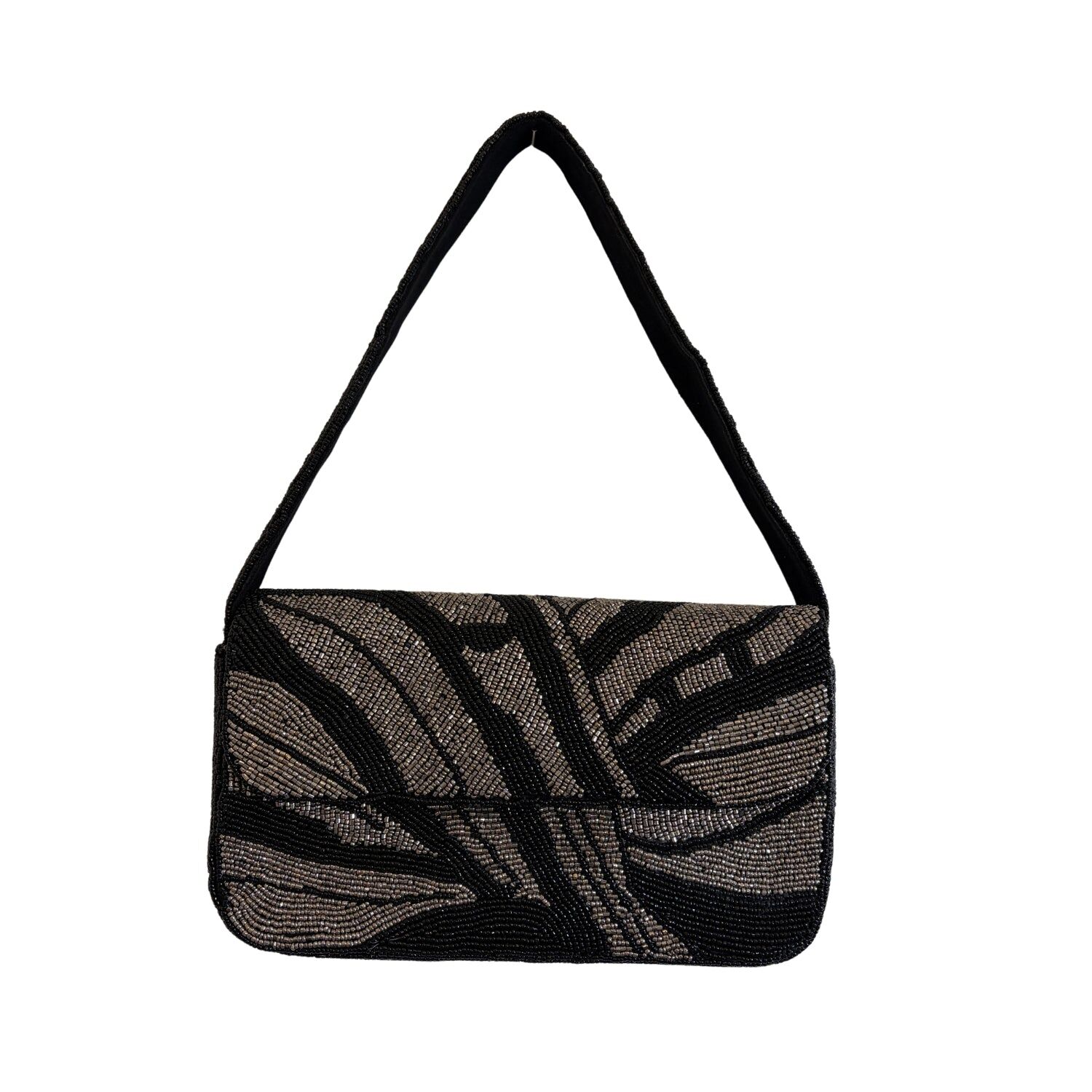 Black Patterned Beaded Shoulder Bag