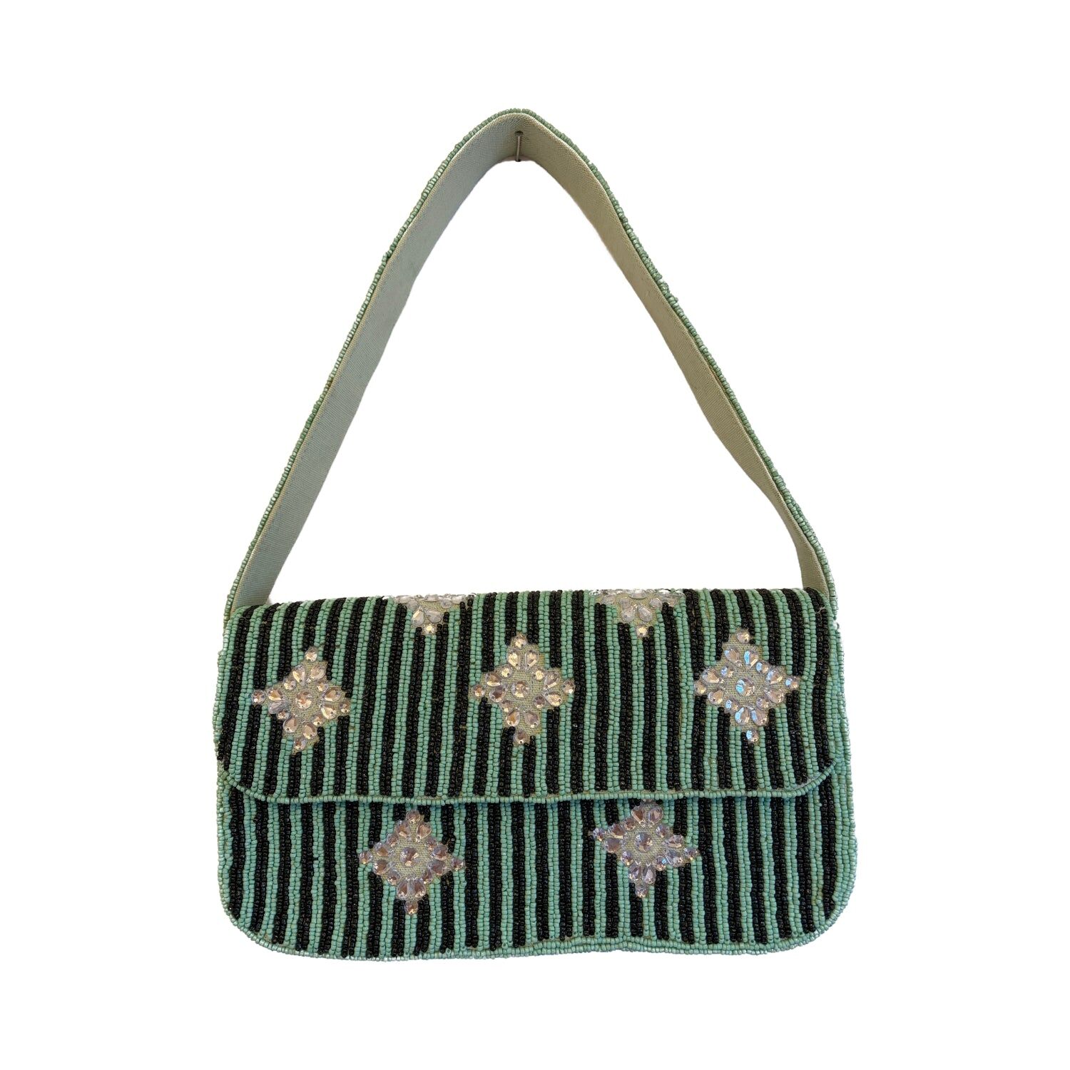 Striped Beaded Shoulder Bag